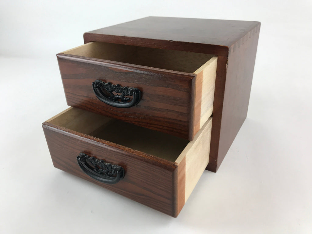 Japanese Wooden Sewing Box Haribako Vtg Tansu 2 Drawers Cherry Blossom T339