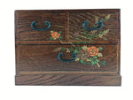 Japanese Wooden Sewing Box Haribako Vtg Tansu 3 Drawers Maki-e Flowers T344