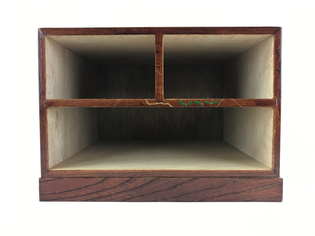 Japanese Wooden Sewing Box Haribako Vtg Tansu 3 Drawers Maki-e Flowers T344