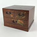 Japanese Wooden Sewing Box Haribako Vtg Tansu 3 Drawers Maki-e Flowers T344