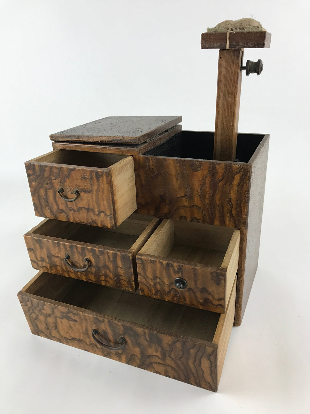 Japanese Wooden Sewing Box Haribako Vtg Tansu 4 Drawers Movable Pin Stand T347