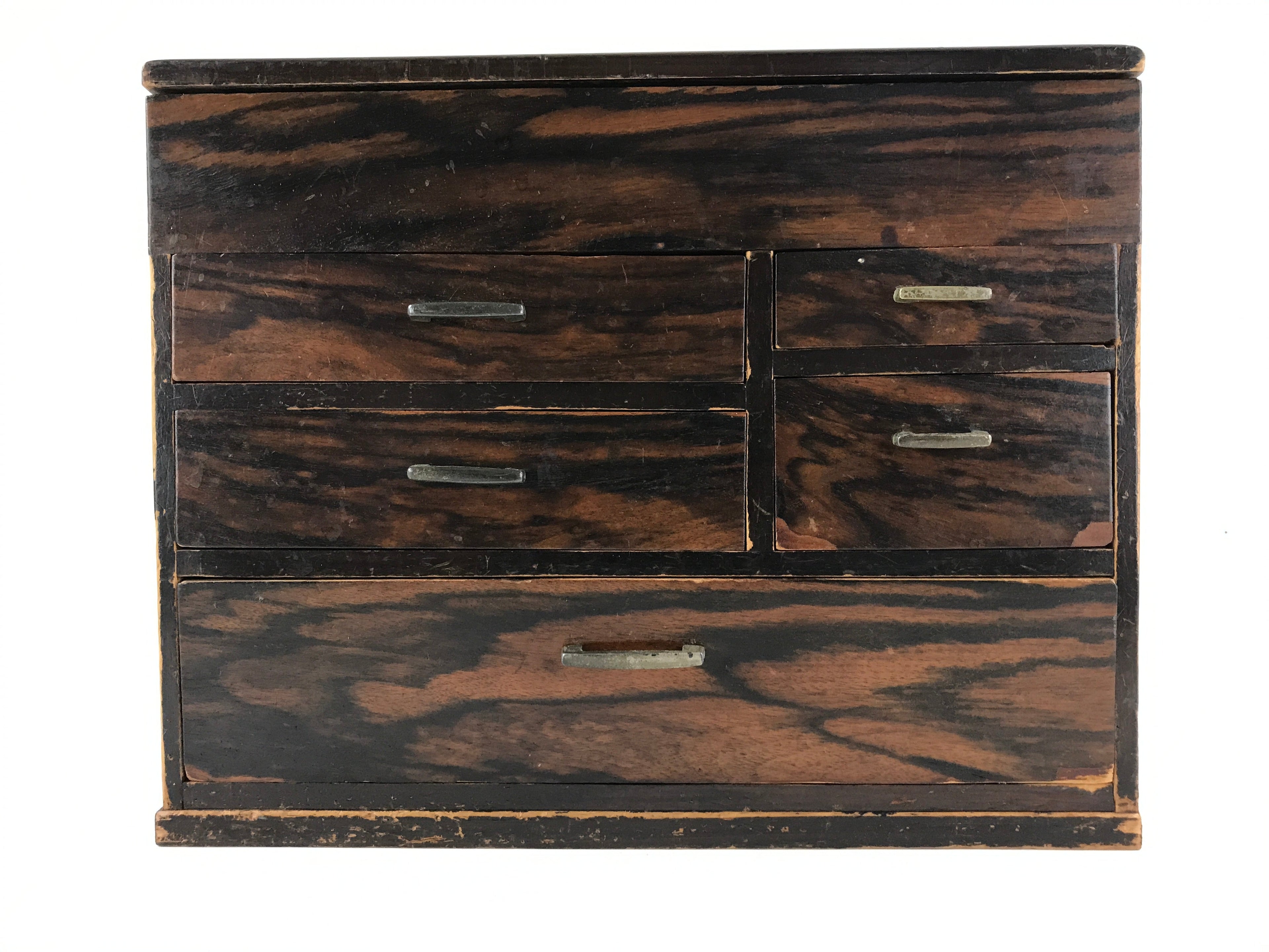 Japanese Wooden Sewing Box Haribako Vtg Tansu 5 Drawers Dark Brown T346