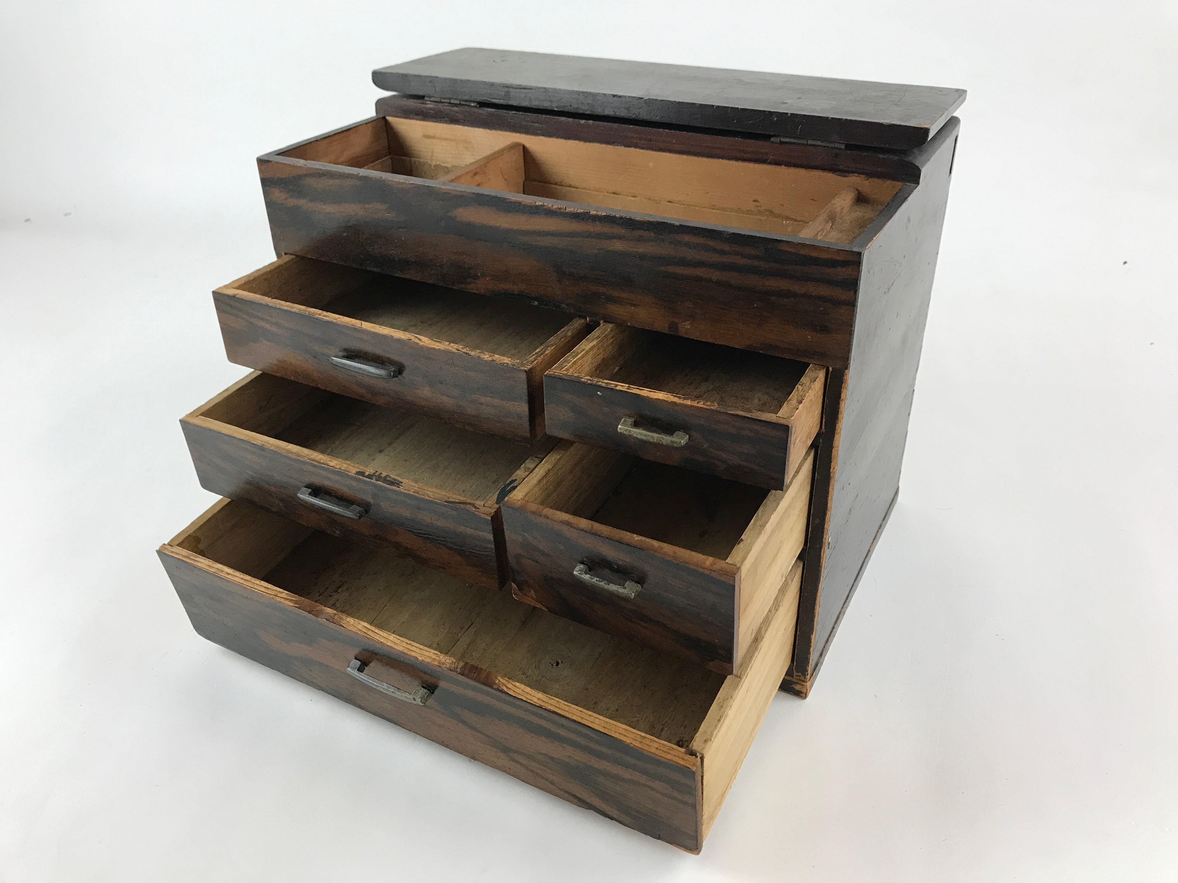 Japanese Wooden Sewing Box Haribako Vtg Tansu 5 Drawers Dark Brown T34 ...