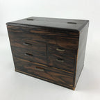 Japanese Wooden Sewing Box Haribako Vtg Tansu 5 Drawers Dark Brown T346