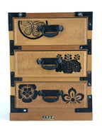 Japanese Wooden Sewing Box Haribako Vtg Tansu Chest 3 Drawers Family Crest T333