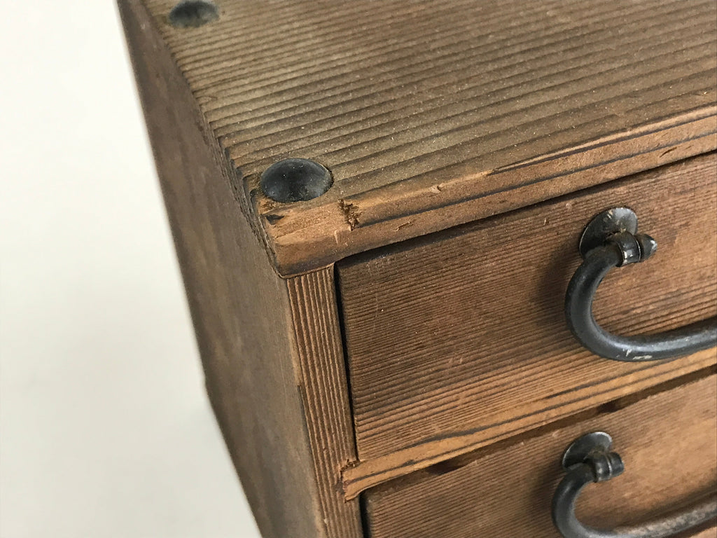 Japanese Wooden Sewing Box Haribako Vtg Tansu Chest 3 Drawers Trinket Box T337