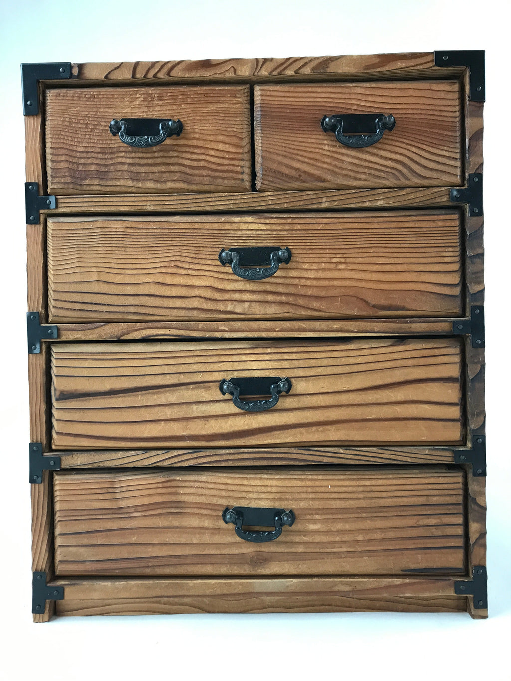 Japanese Wooden Sewing Box Haribako Vtg Tansu Chest 5 Drawers Brown T362