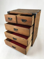 Japanese Wooden Sewing Box Haribako Vtg Tansu Chest 5 Drawers Brown T362