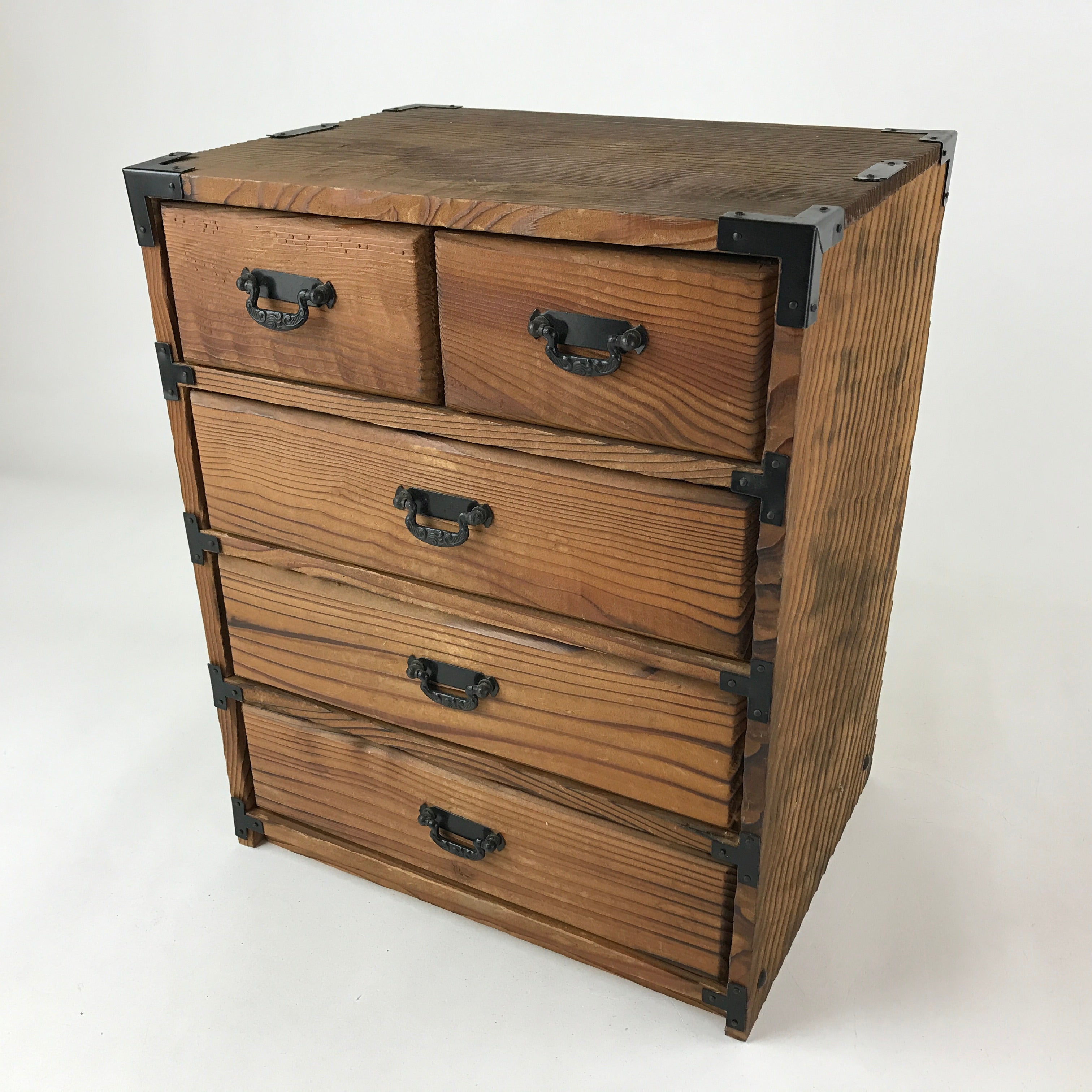 Japanese Wooden Sewing Box Haribako Vtg Tansu Chest 5 Drawers Brown T362