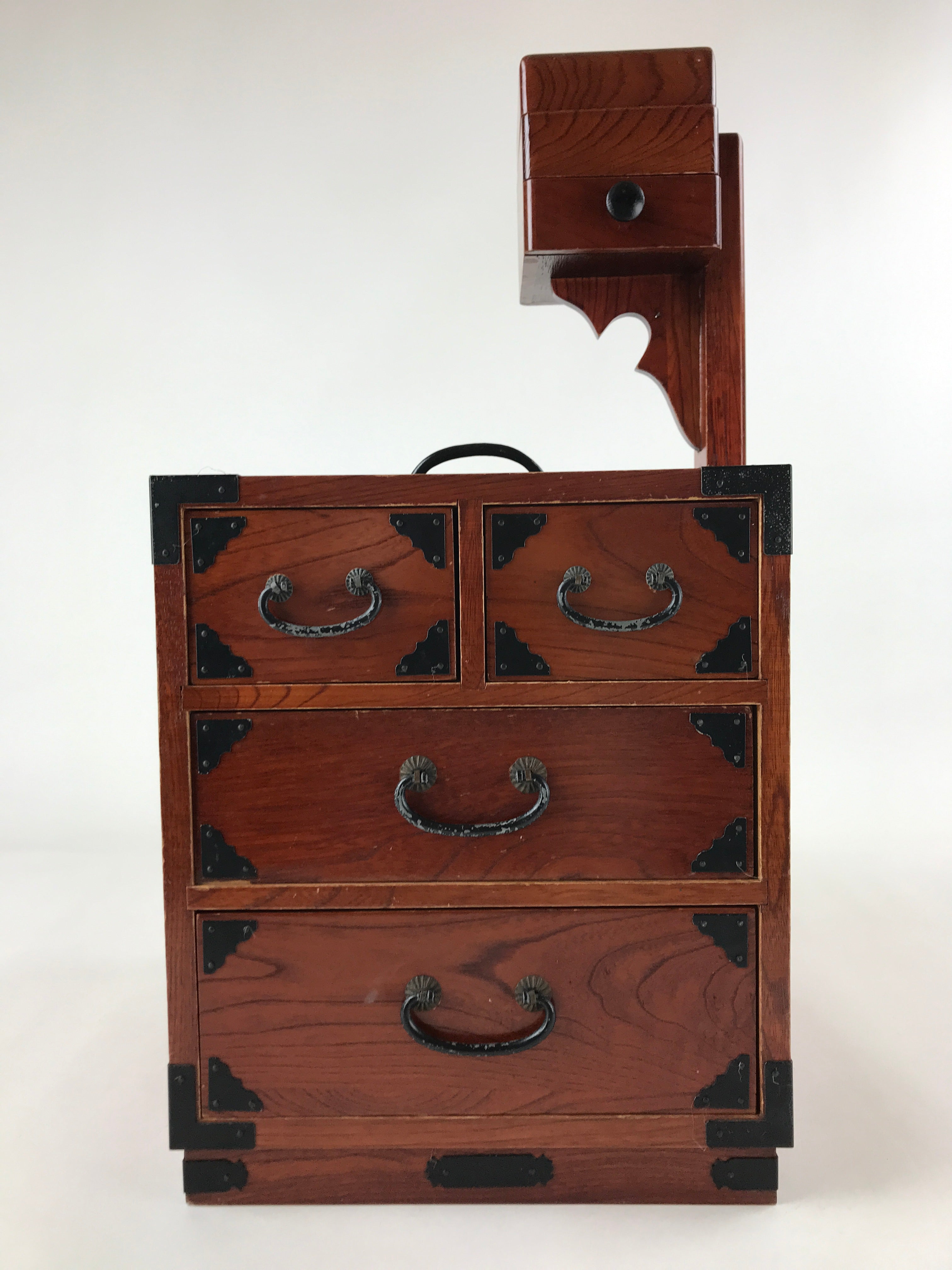 Japanese Wooden Sewing Box Haribako Vtg Tansu Chest 5 Drawers Pin Stand T359