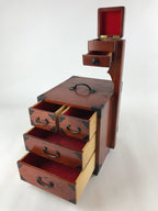 Japanese Wooden Sewing Box Haribako Vtg Tansu Chest 5 Drawers Pin Stand T359