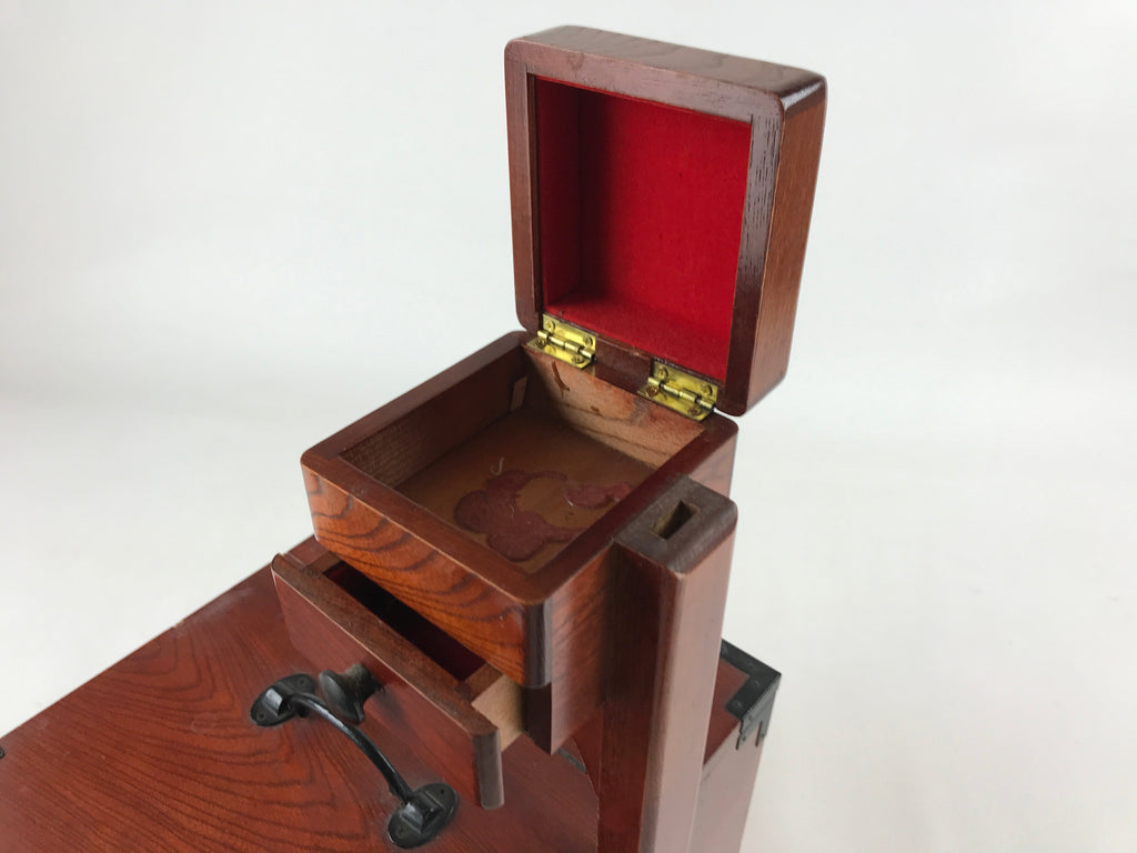 Japanese Wooden Sewing Box Haribako Vtg Tansu Chest 5 Drawers Pin Stand T359