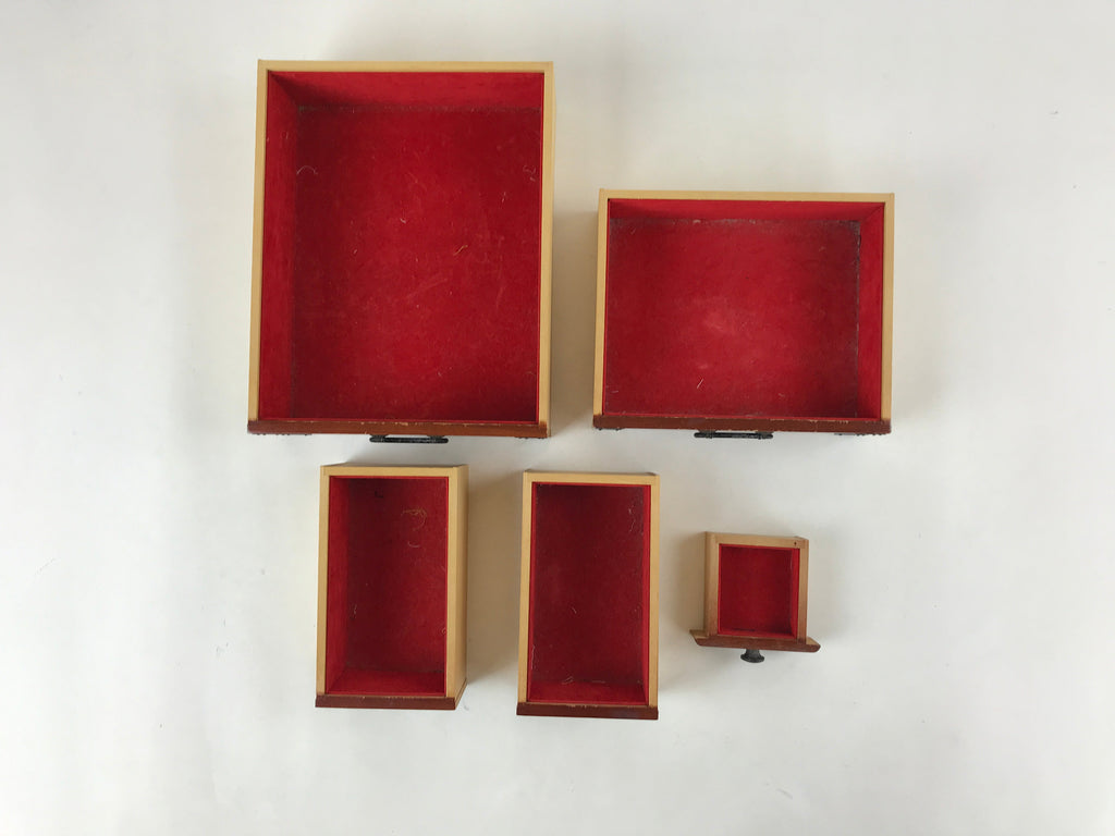 Japanese Wooden Sewing Box Haribako Vtg Tansu Chest 5 Drawers Pin Stand T359