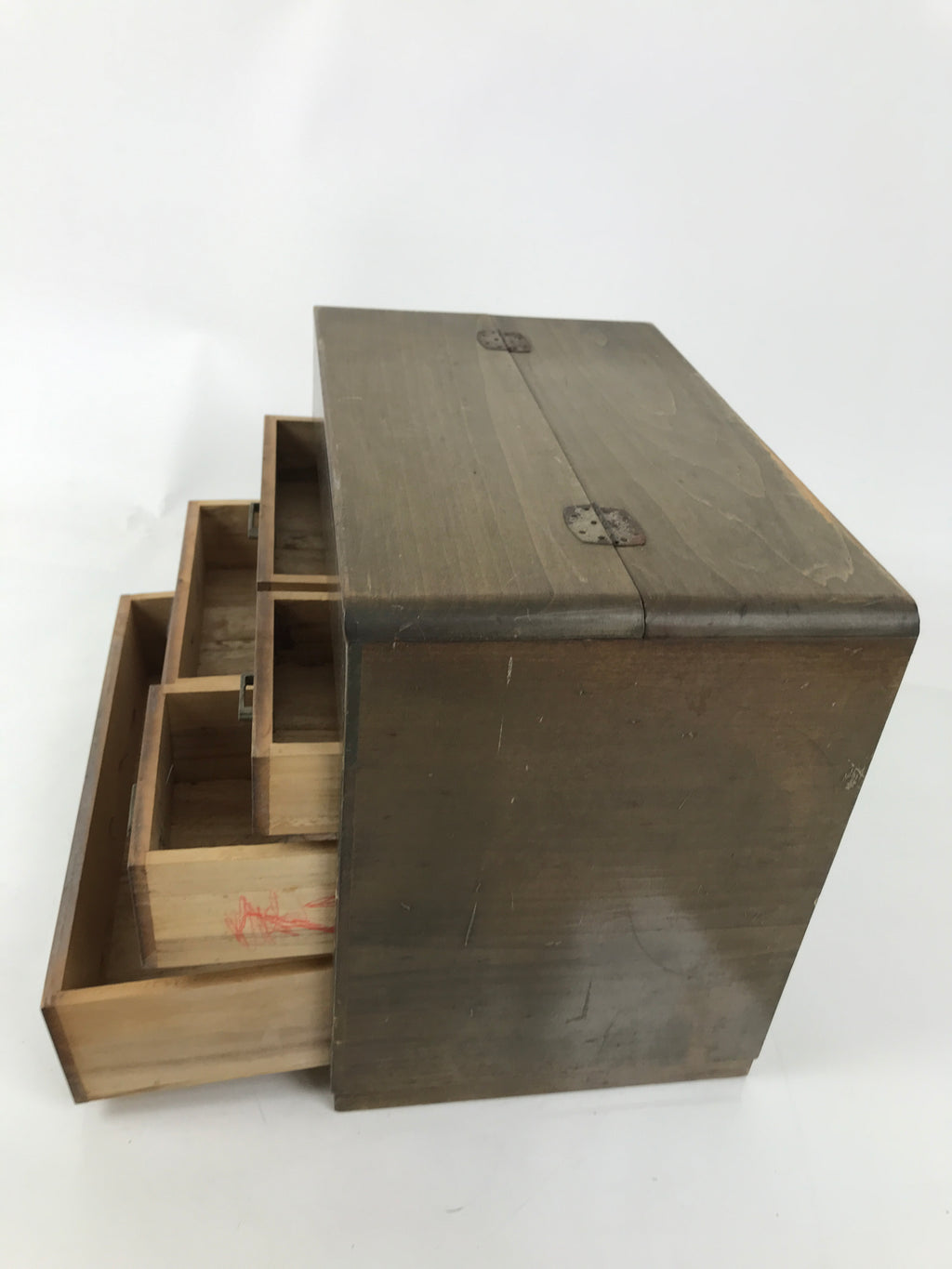 Japanese Wooden Sewing Box Haribako Vtg Tansu Trinket Chest 5 Drawers Brown T406