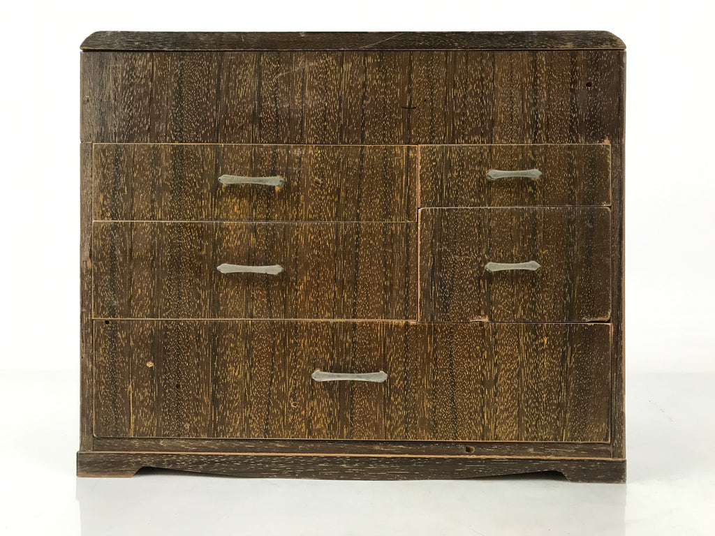 Japanese Wooden Sewing Box Haribako Vtg Tansu Trinket Chest 5 Drawers Brown T407