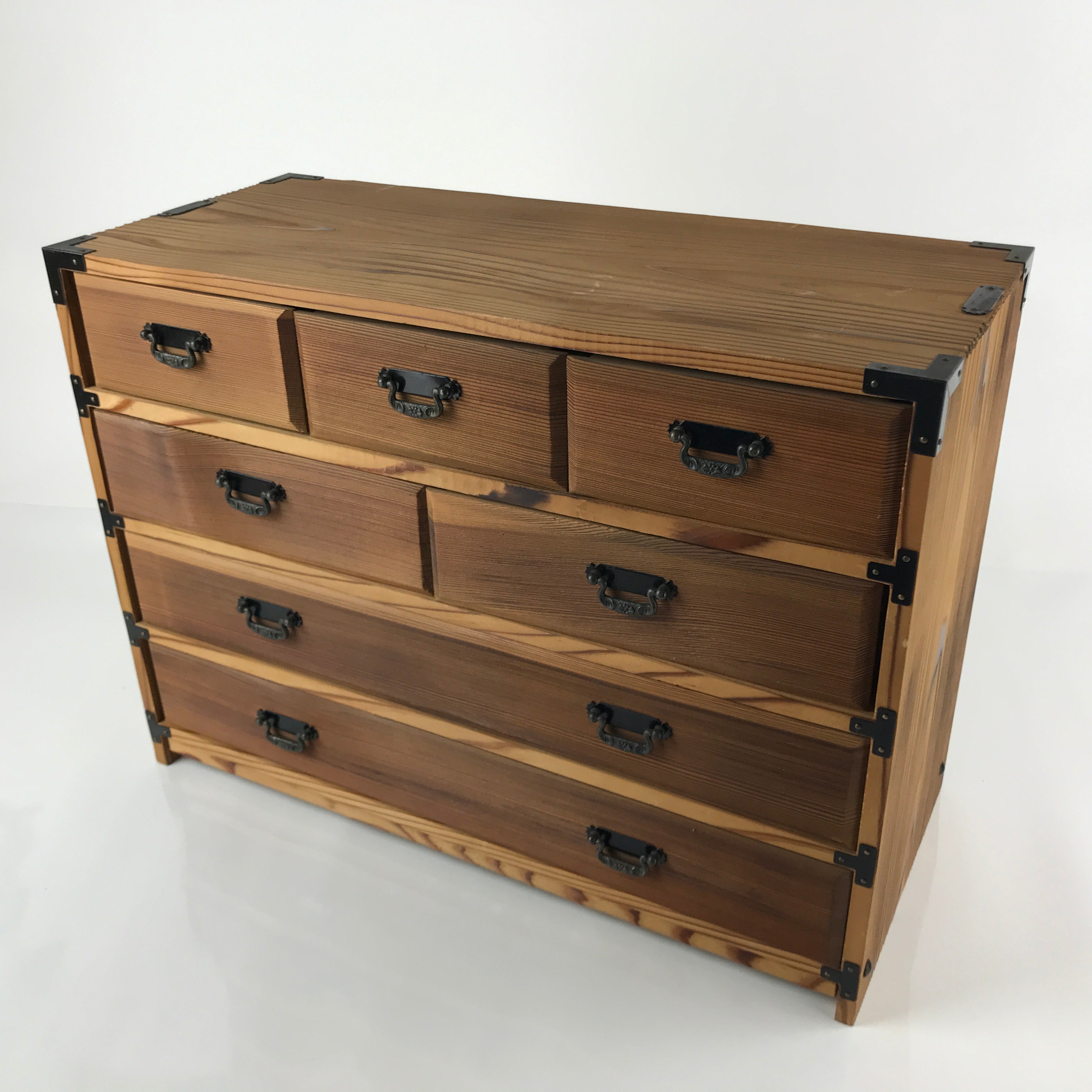 Japanese Wooden Sewing Box Vtg Haribako Large Tansu Chest 7 Drawers Brown T368