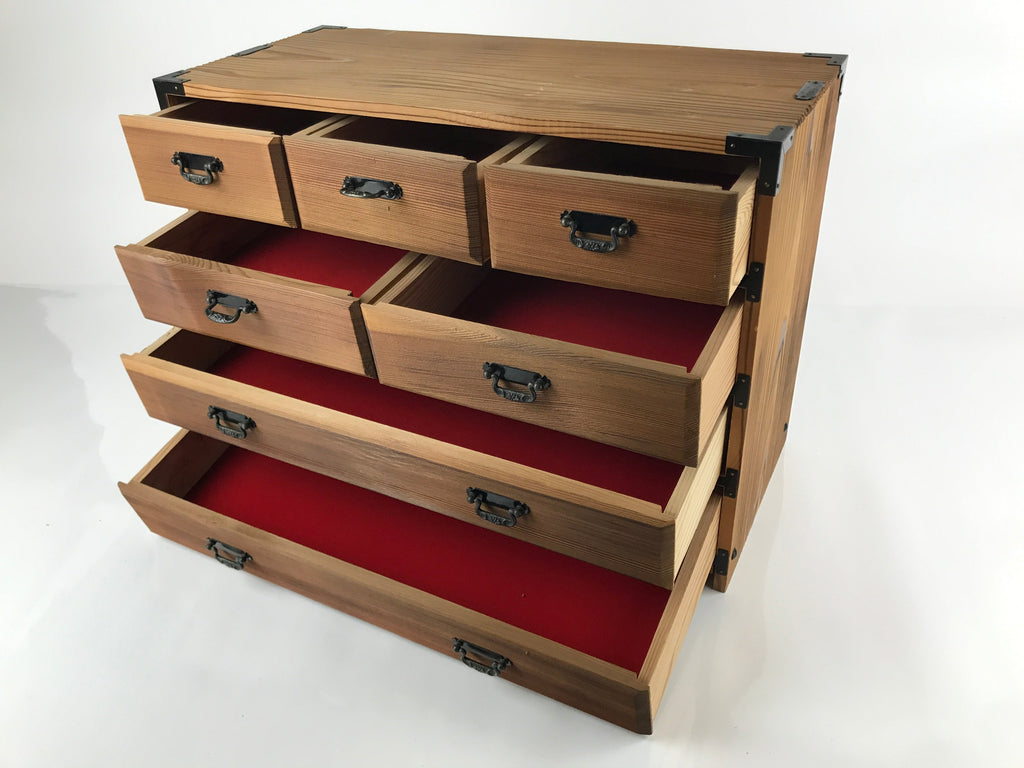 Japanese Wooden Sewing Box Vtg Haribako Large Tansu Chest 7 Drawers Brown T368