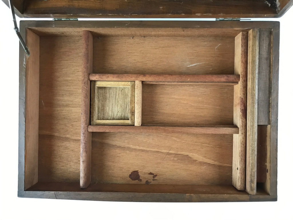 Japanese Wooden Sewing Box Vtg Haribako Lidded Tansu Chest 2 Drawers Brown T366
