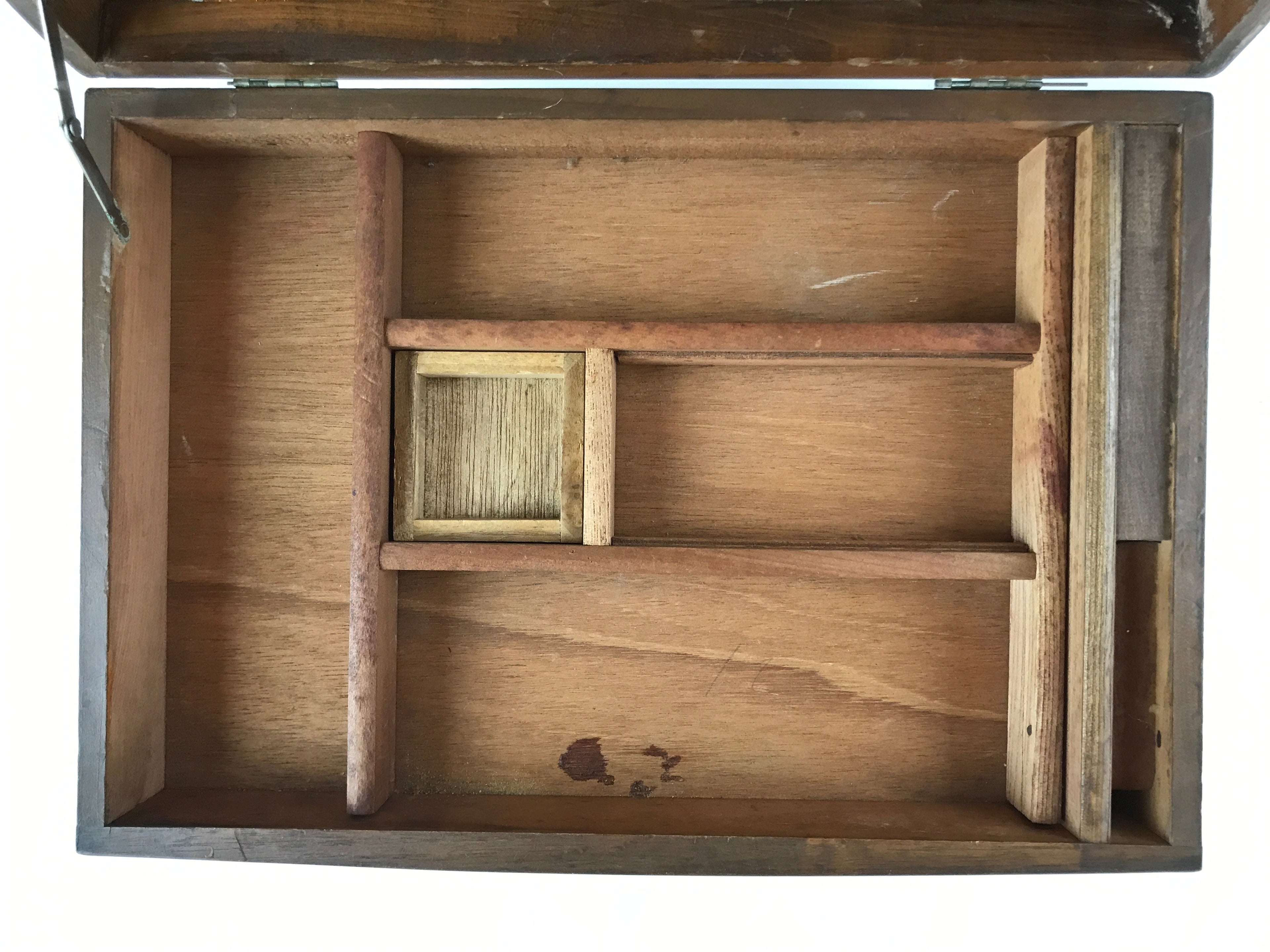 Japanese Wooden Sewing Box Vtg Haribako Lidded Tansu Chest 2 Drawers Brown T366