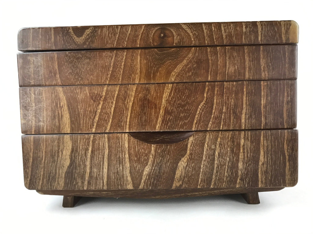 Japanese Wooden Sewing Box Vtg Haribako Lidded Tansu Chest 2 Drawers Brown T366