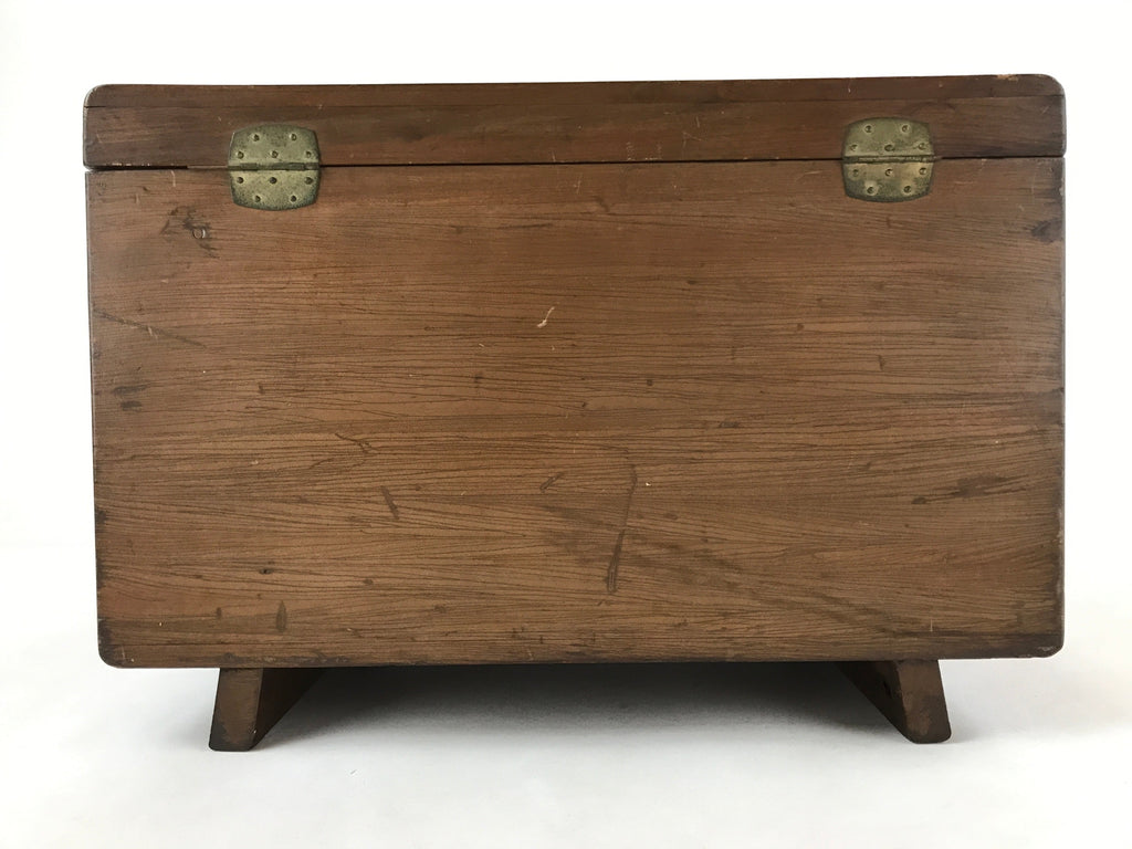 Japanese Wooden Sewing Box Vtg Haribako Lidded Tansu Chest 2 Drawers Brown T366