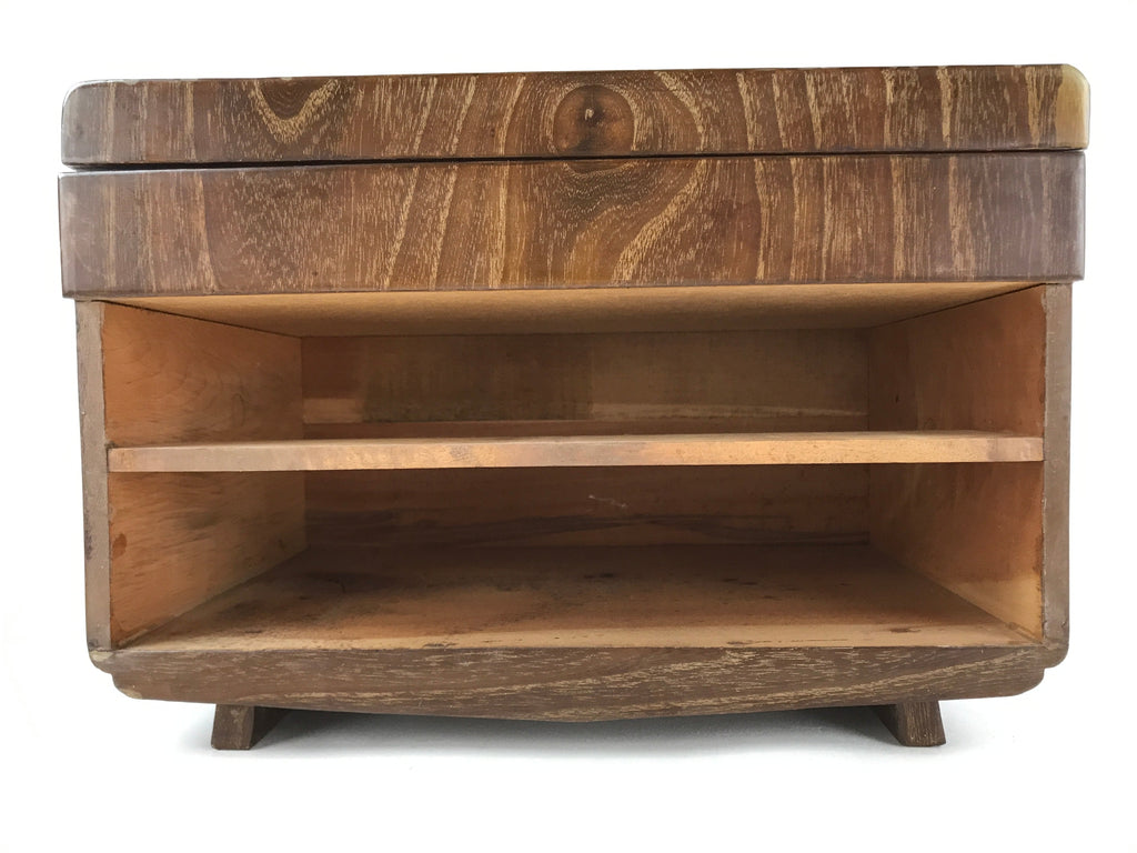 Japanese Wooden Sewing Box Vtg Haribako Lidded Tansu Chest 2 Drawers Brown T366