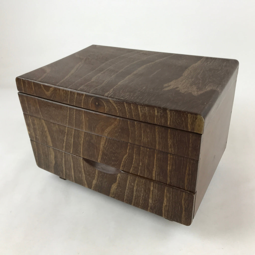 Japanese Wooden Sewing Box Vtg Haribako Lidded Tansu Chest 2 Drawers Brown T366