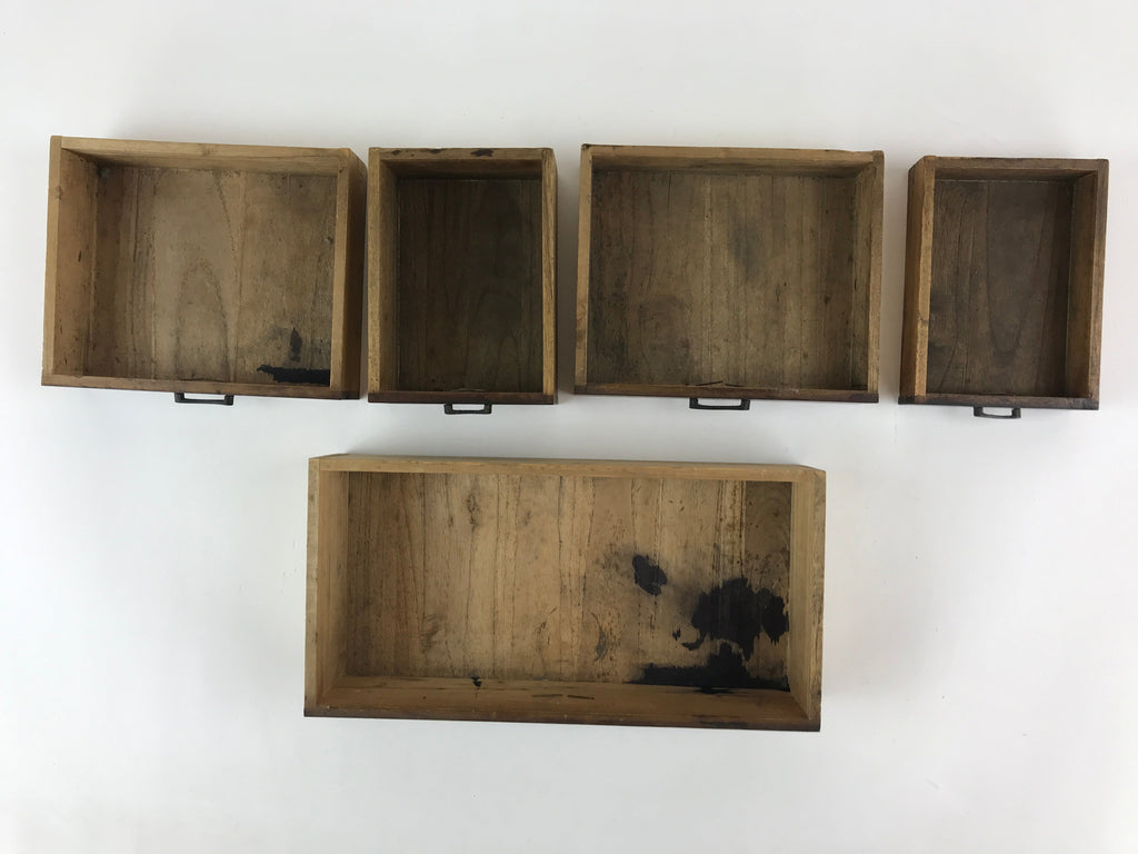 Japanese Wooden Sewing Box Vtg Haribako Tansu 5 Drawers Dark Brown T343