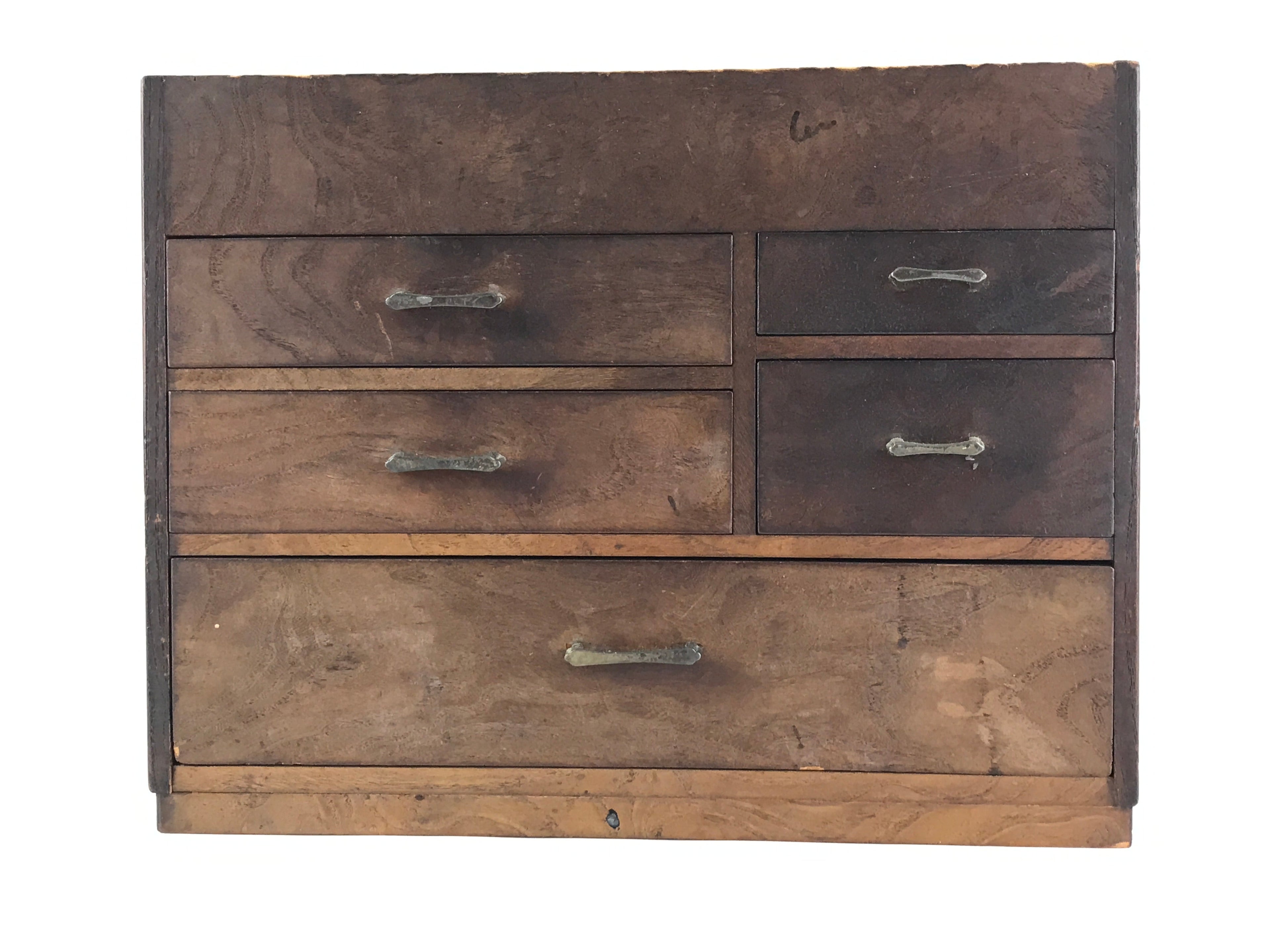 Japanese Wooden Sewing Box Vtg Haribako Tansu 5 Drawers Dark Brown T343