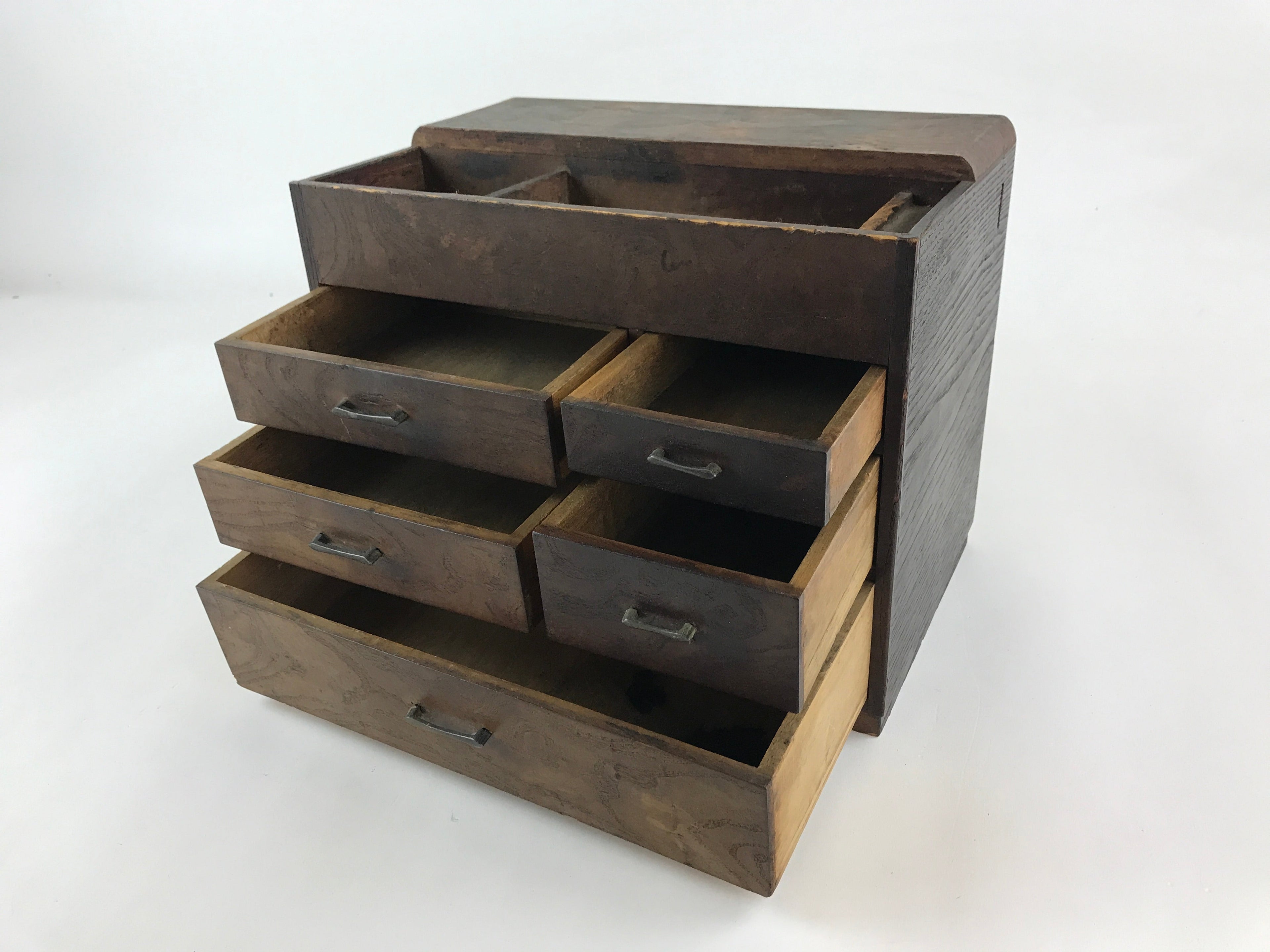 Japanese Wooden Sewing Box Vtg Haribako Tansu 5 Drawers Dark Brown T343