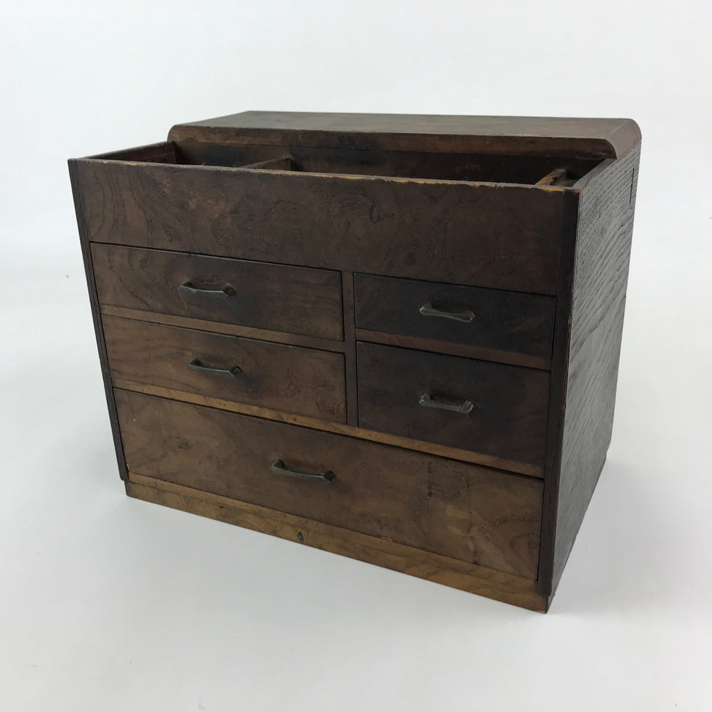 Japanese Wooden Sewing Box Vtg Haribako Tansu 5 Drawers Dark Brown T343