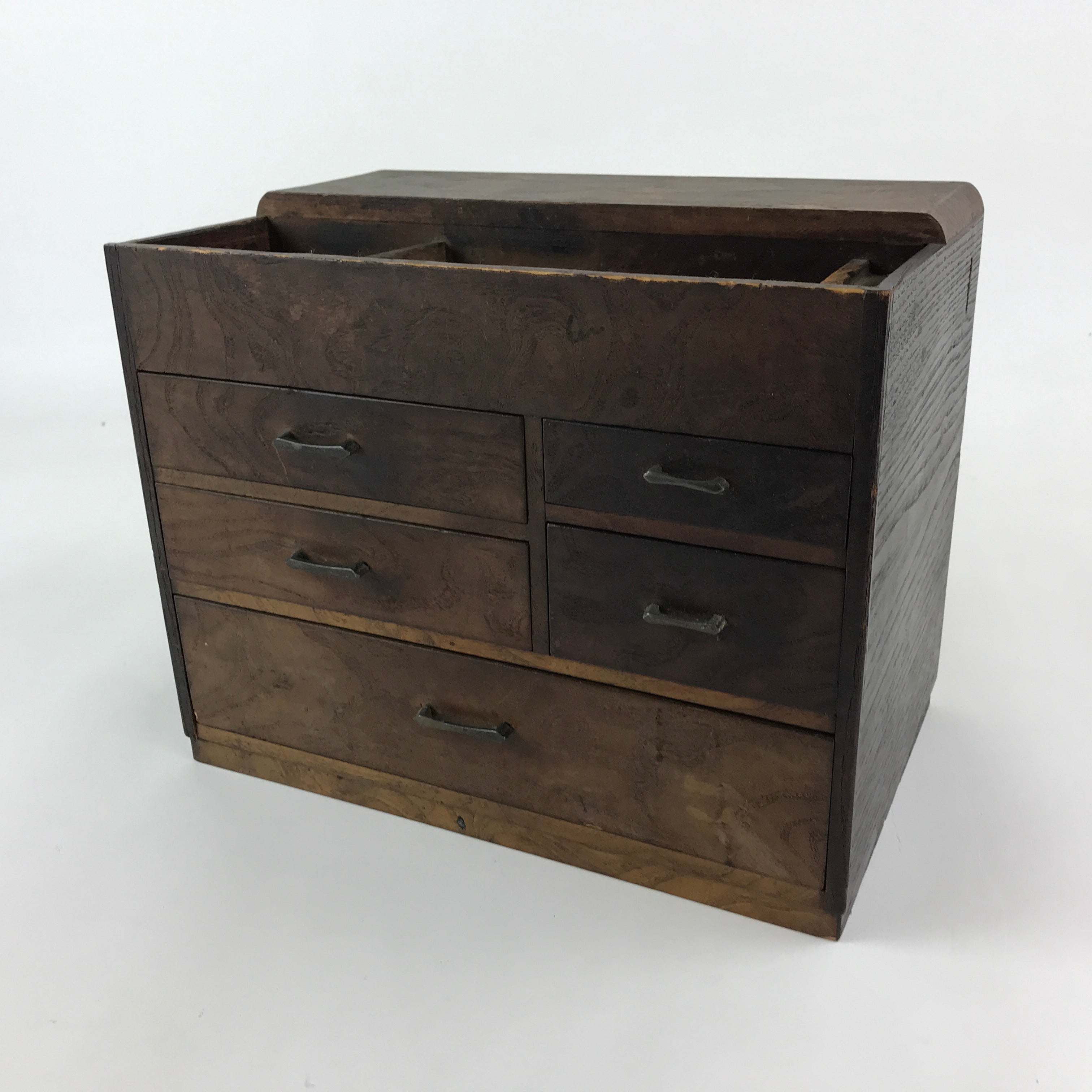 Japanese Wooden Sewing Box Vtg Haribako Tansu 5 Drawers Dark Brown T343