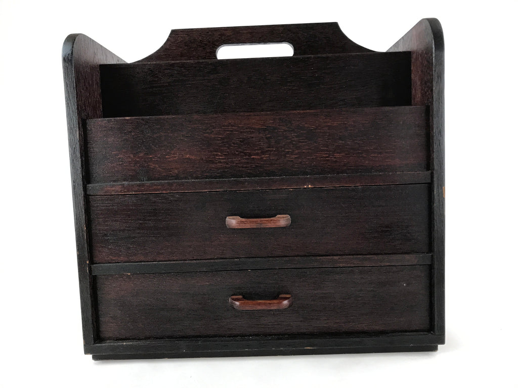 Japanese Wooden Sewing Box Vtg Haribako Unique Large Tansu Chest 4 Drawers T367