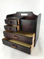 Japanese Wooden Sewing Box Vtg Haribako Unique Large Tansu Chest 4 Drawers T367