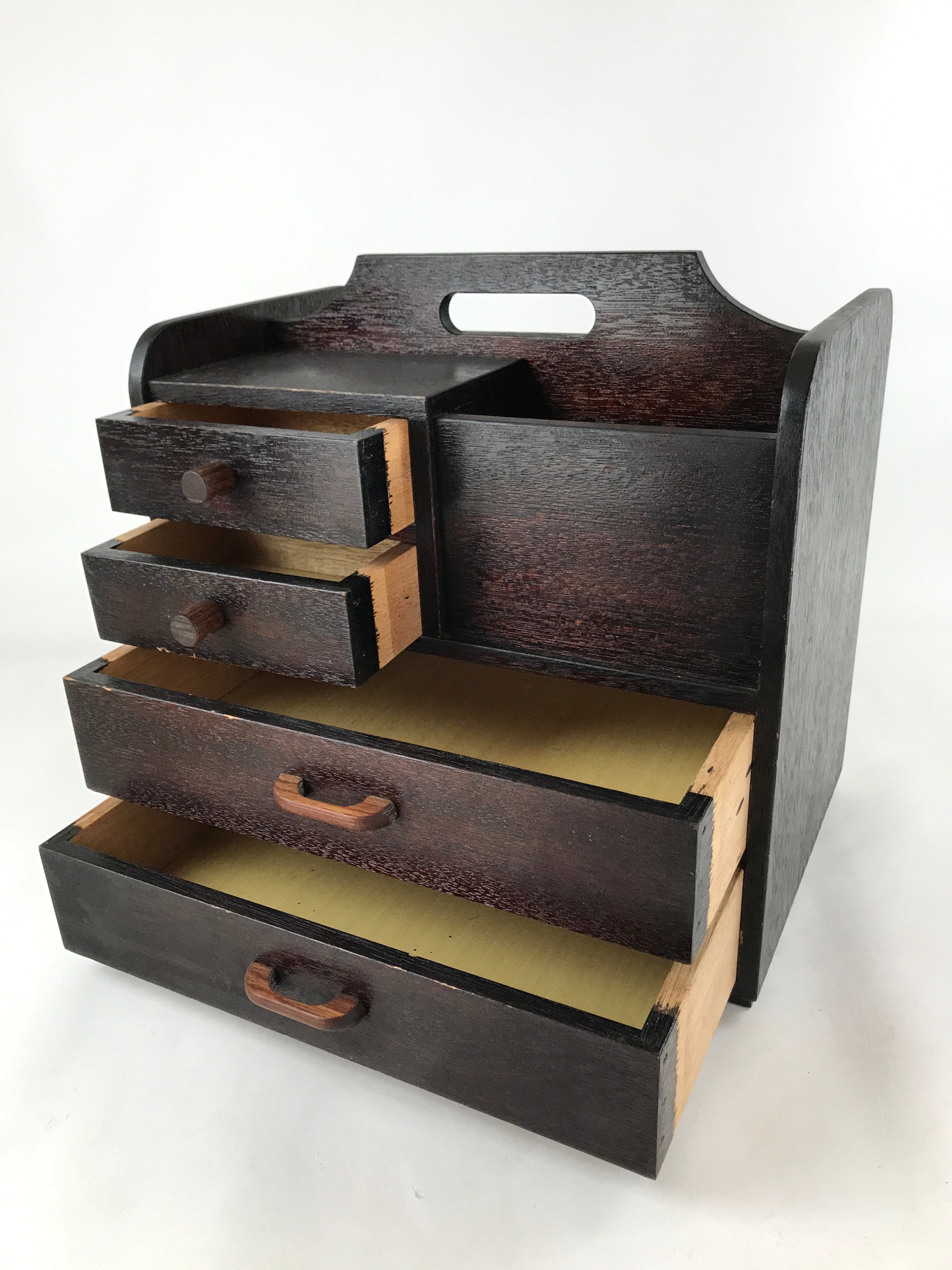 Japanese Wooden Sewing Box Vtg Haribako Unique Large Tansu Chest 4 Drawers T367
