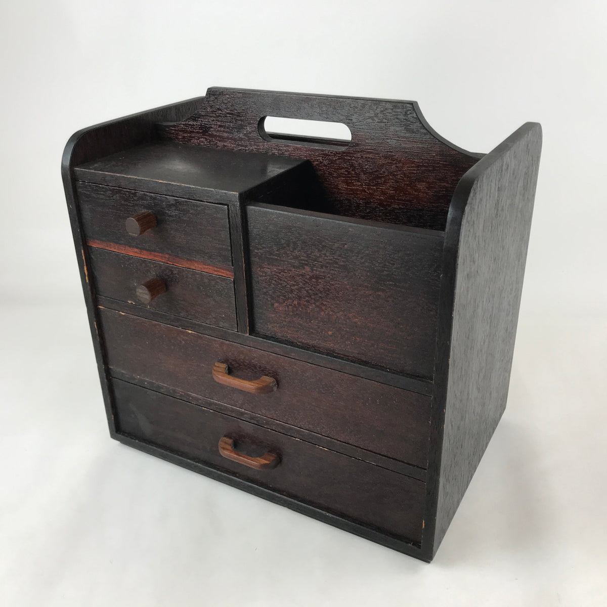 Japanese Wooden Sewing Box Vtg Haribako Unique Large Tansu Chest 4 Dra ...