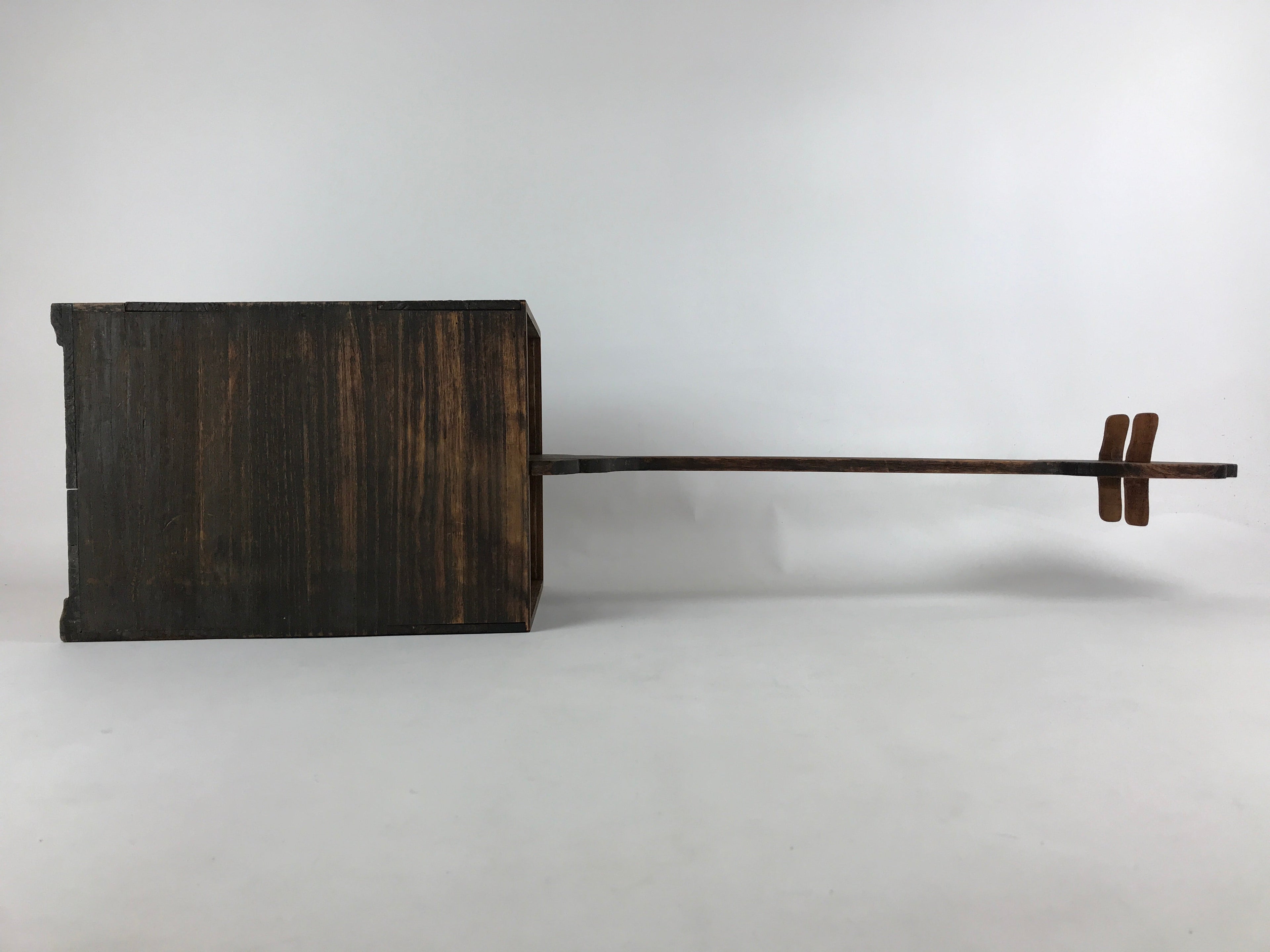 Japanese Wooden Shamisen Storage Box Vtg Tall Instrument Stand 1 Drawer X56