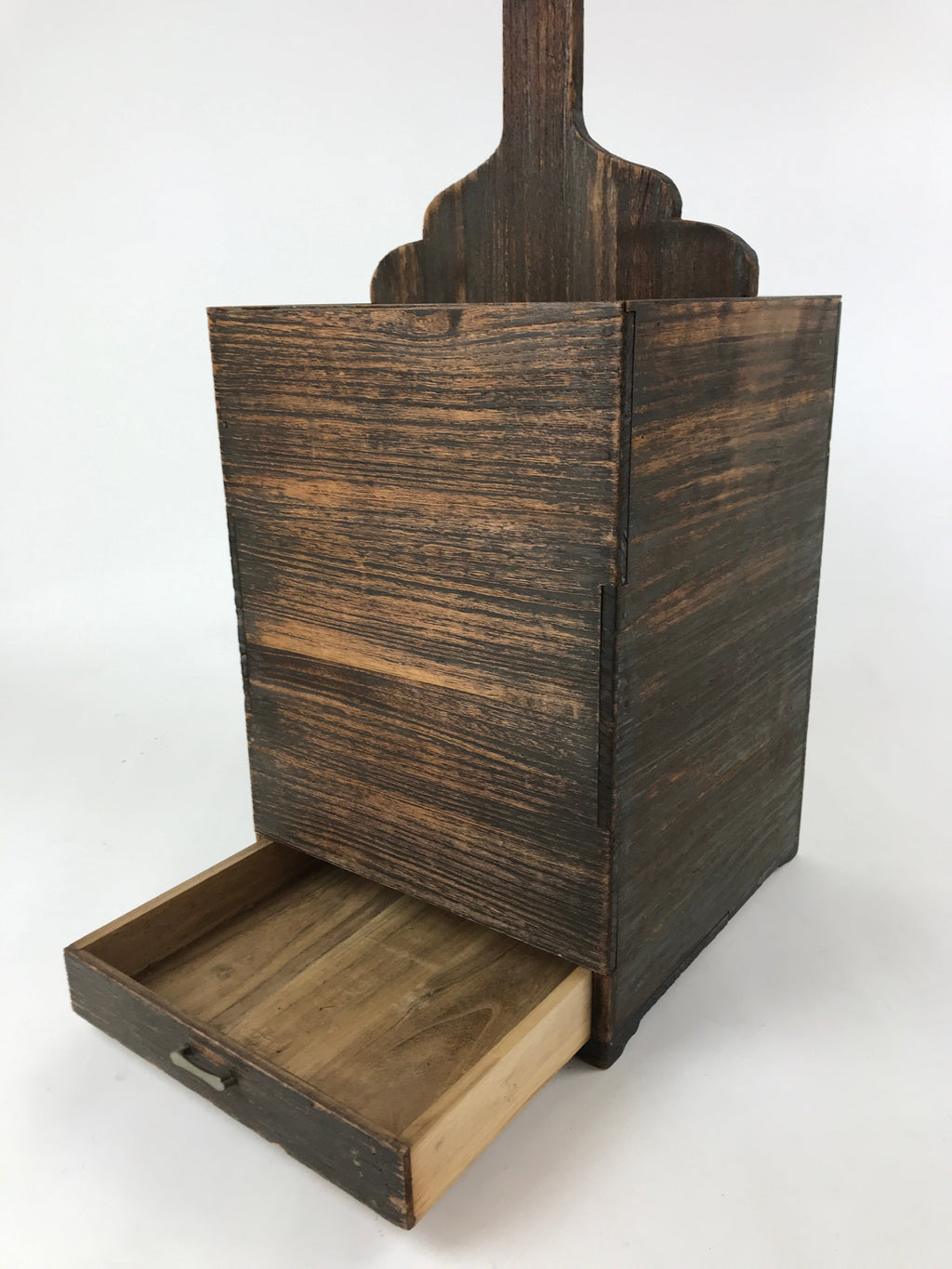 Japanese Wooden Shamisen Storage Box Vtg Tall Instrument Stand 1 Drawer X56