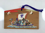 Japanese Wooden Shinto Ema Plaque Vtg Seven Gods Crane Lucky Treasure Ship EM110