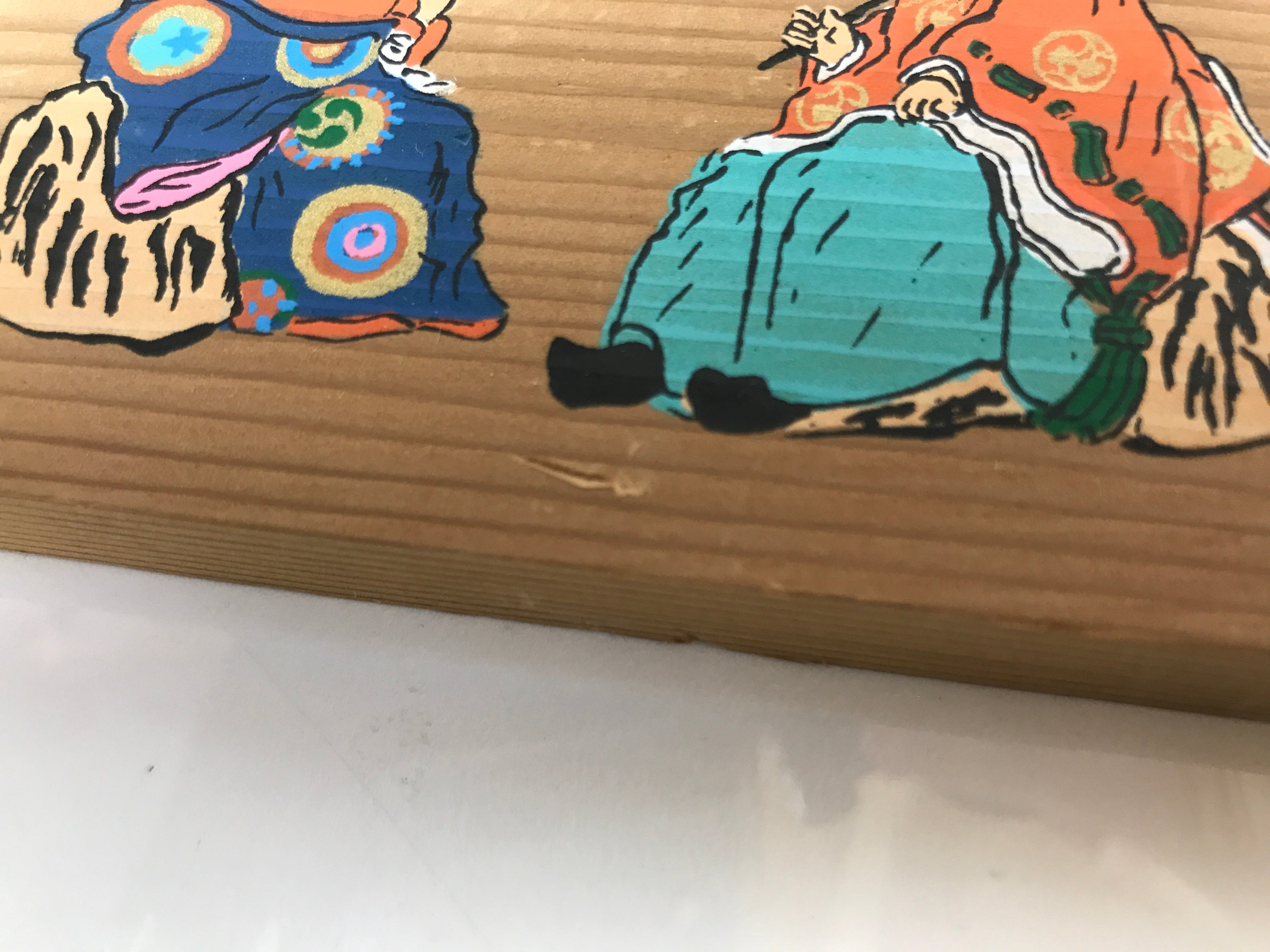 Japanese Wooden Shrine Plaque Ema Vtg Divine Monkey Hanging Wish Shinto EM42