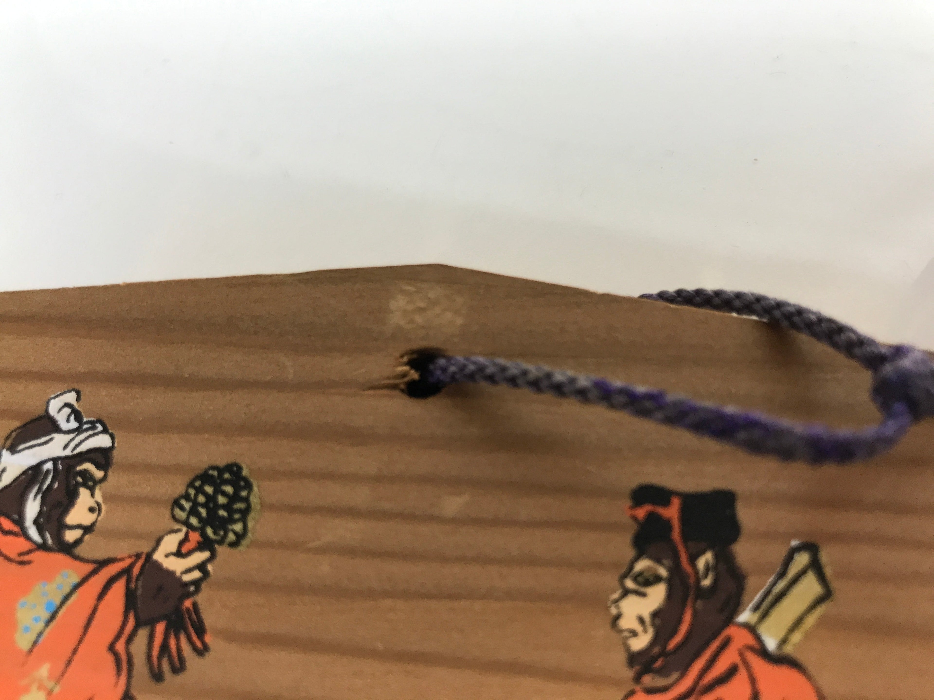 Japanese Wooden Shrine Plaque Ema Vtg Divine Monkey Hanging Wish Shinto EM42