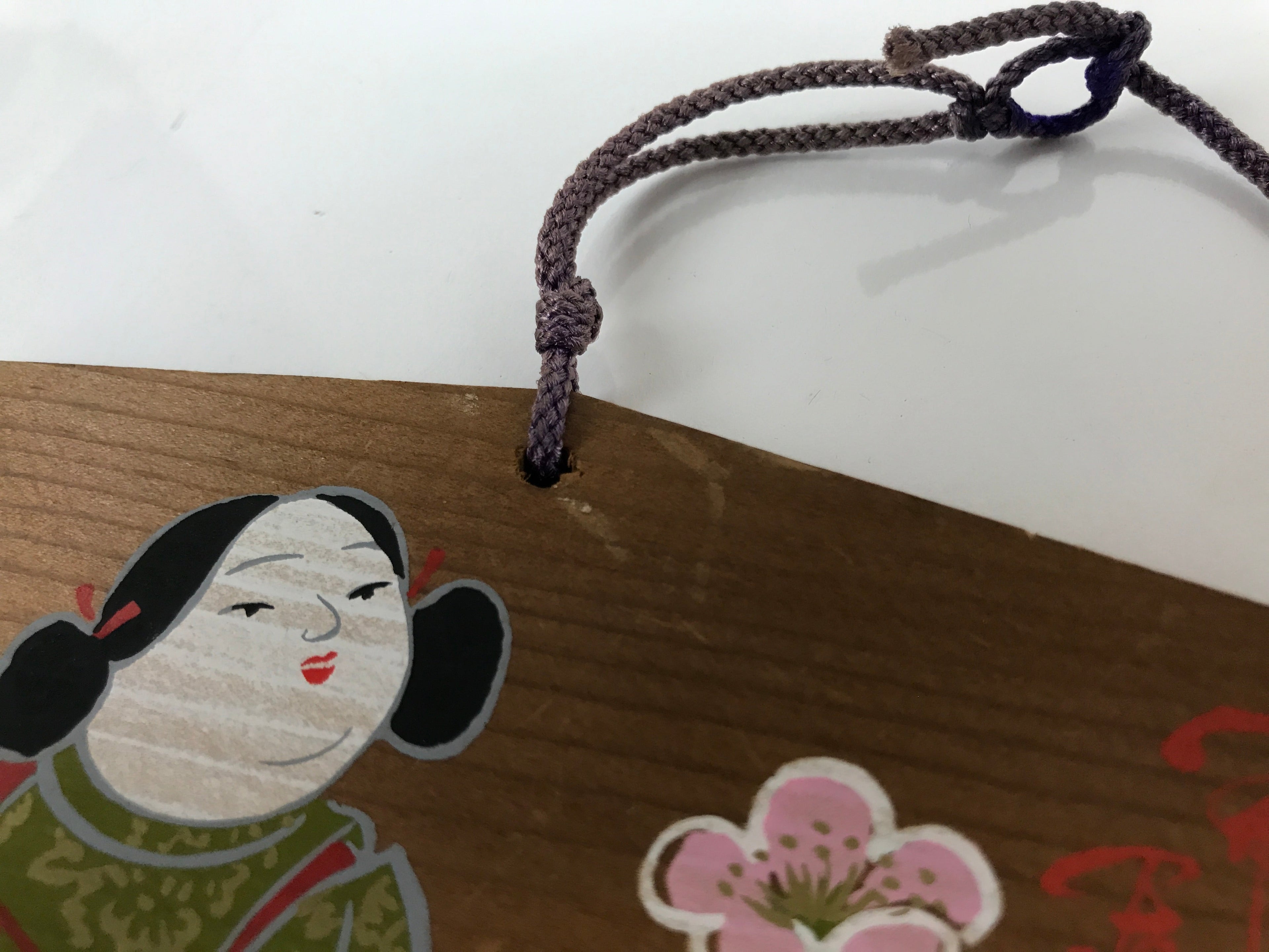 Japanese Wooden Shrine Plaque Ema Vtg Girl Dog Nagaratenjin Shrine EM69