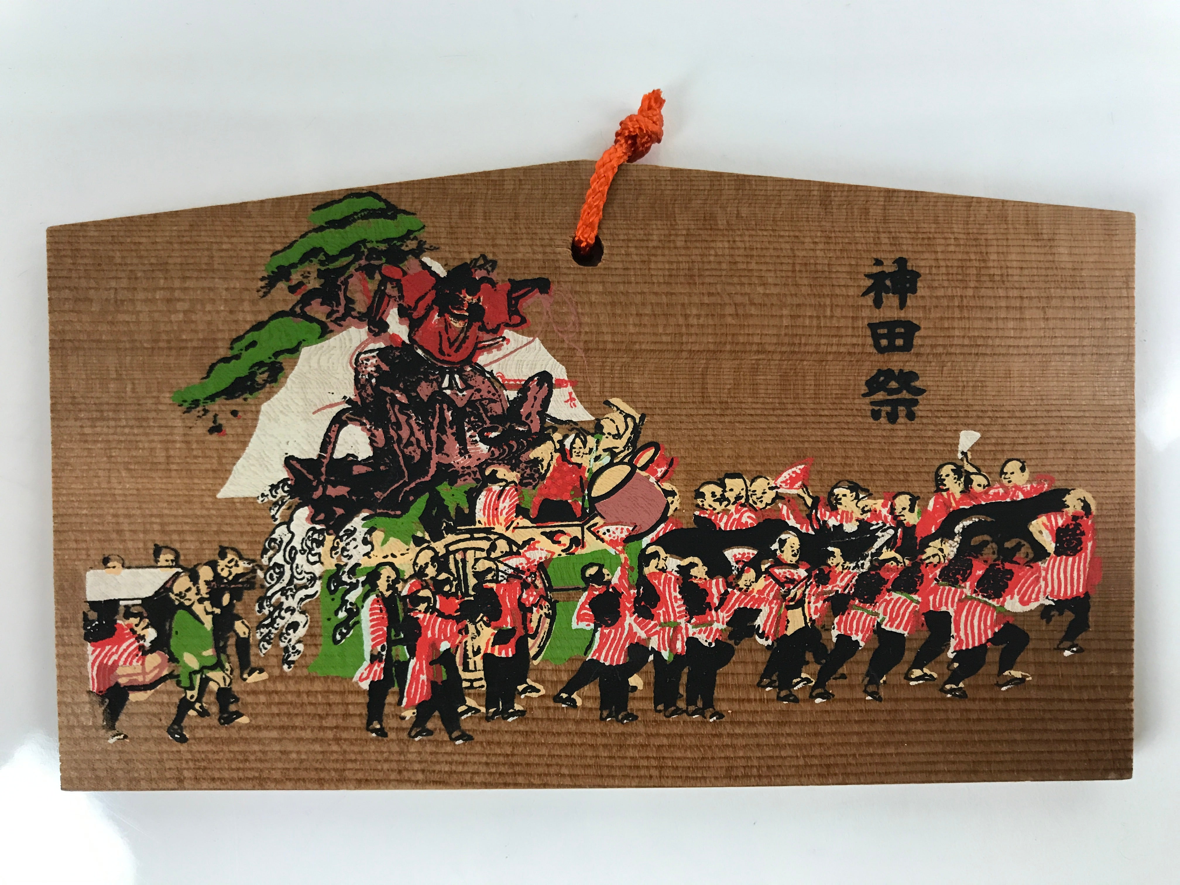 Japanese Wooden Shrine Plaque Ema Vtg Kanda Festival Hanging Wish Shinto EM46