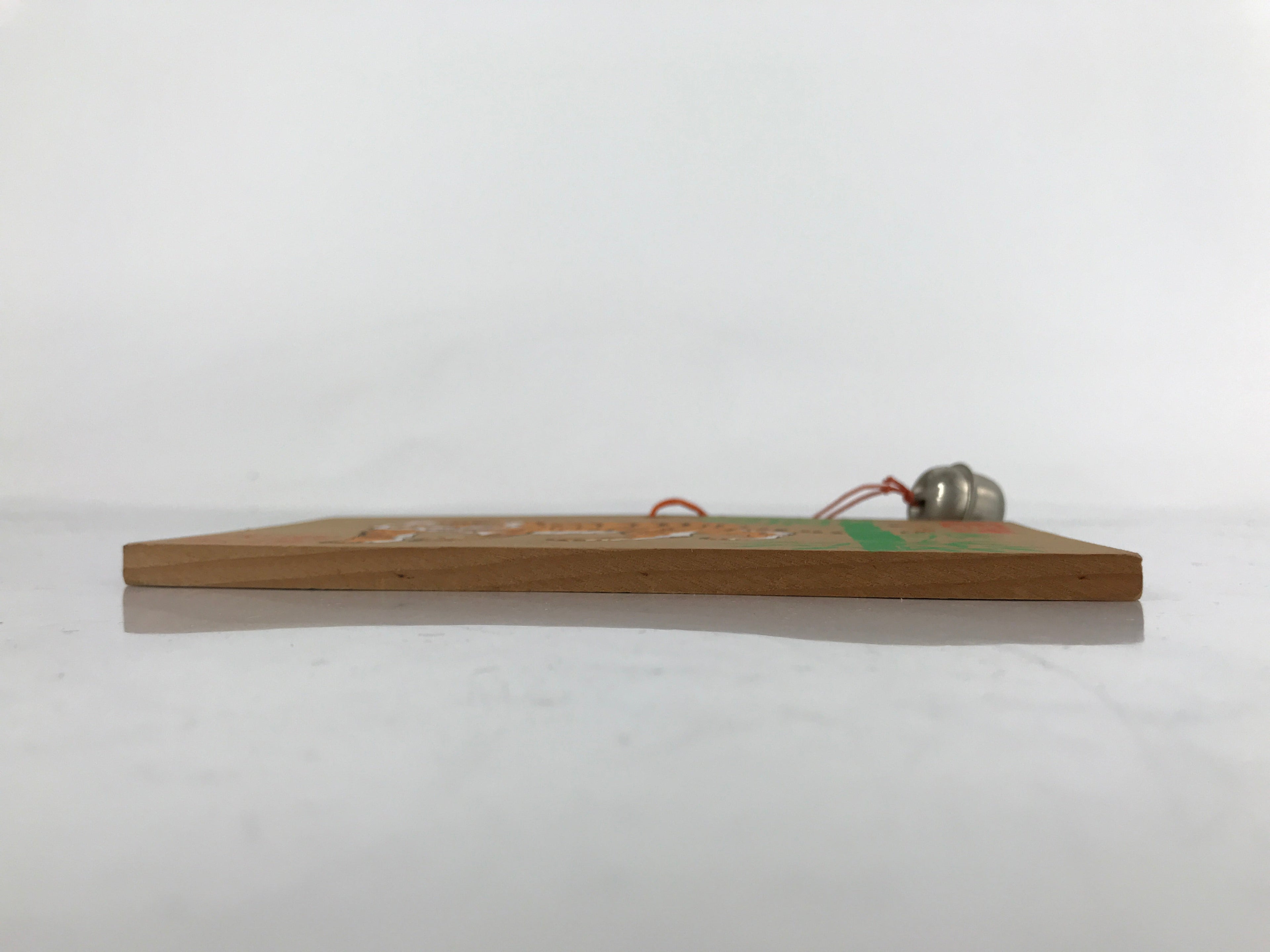 Japanese Wooden Shrine Plaque Ema Vtg Tiger Bamboo Suwa Taisha Bell EM83