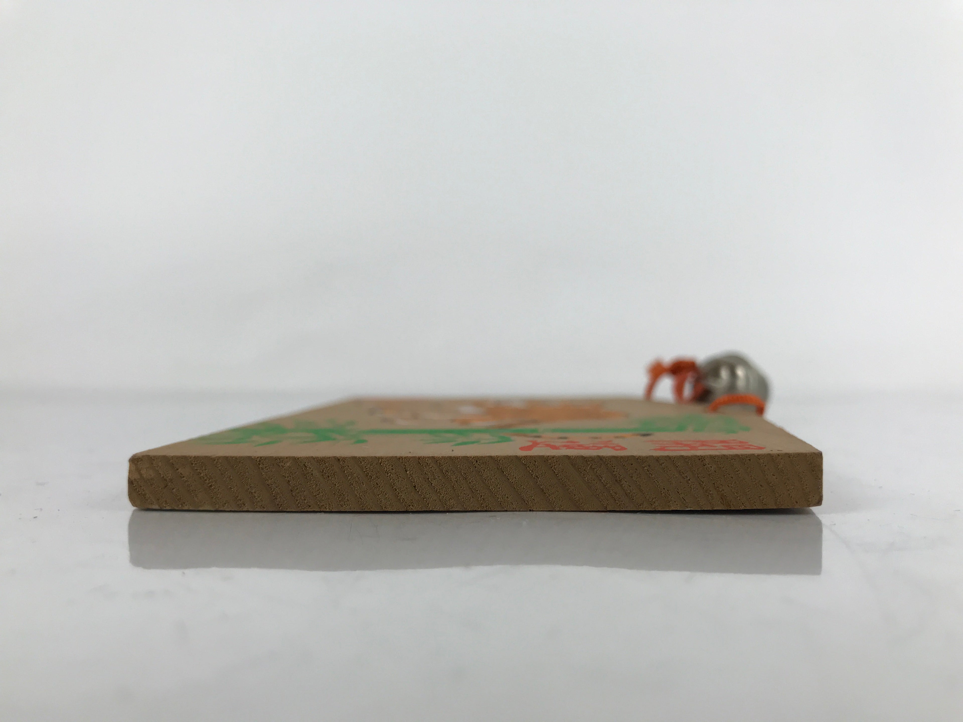 Japanese Wooden Shrine Plaque Ema Vtg Tiger Bamboo Suwa Taisha Bell EM83