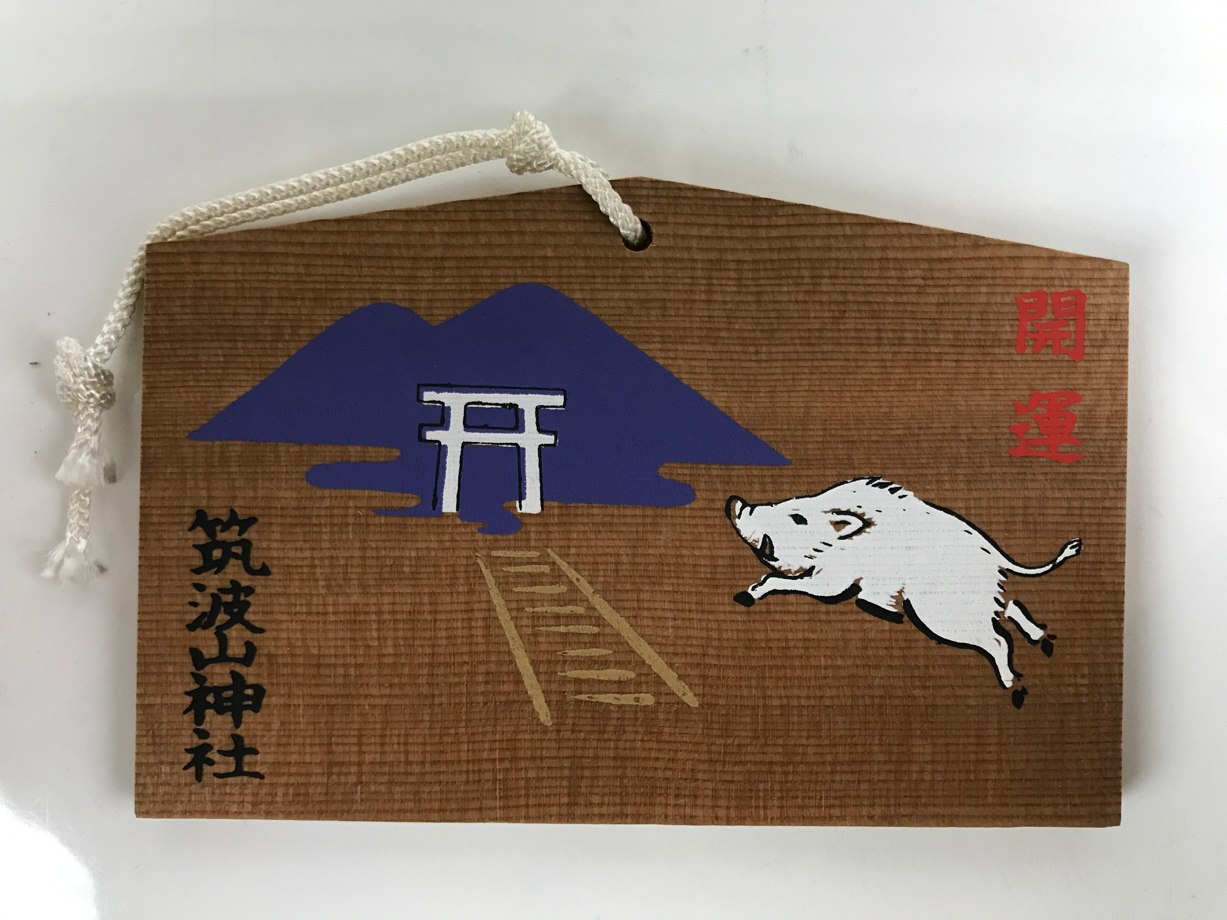 Japanese Wooden Shrine Plaque Ema Vtg Zodiac Boar Hanging Wish Shinto EM41