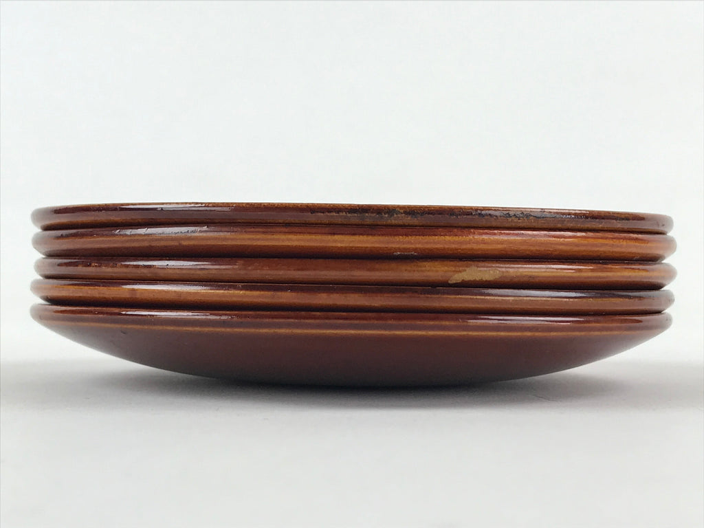 Japanese Wooden Shunkei-Nuri Lacquered Small Plate 5pc Set Coaster Brown UR944