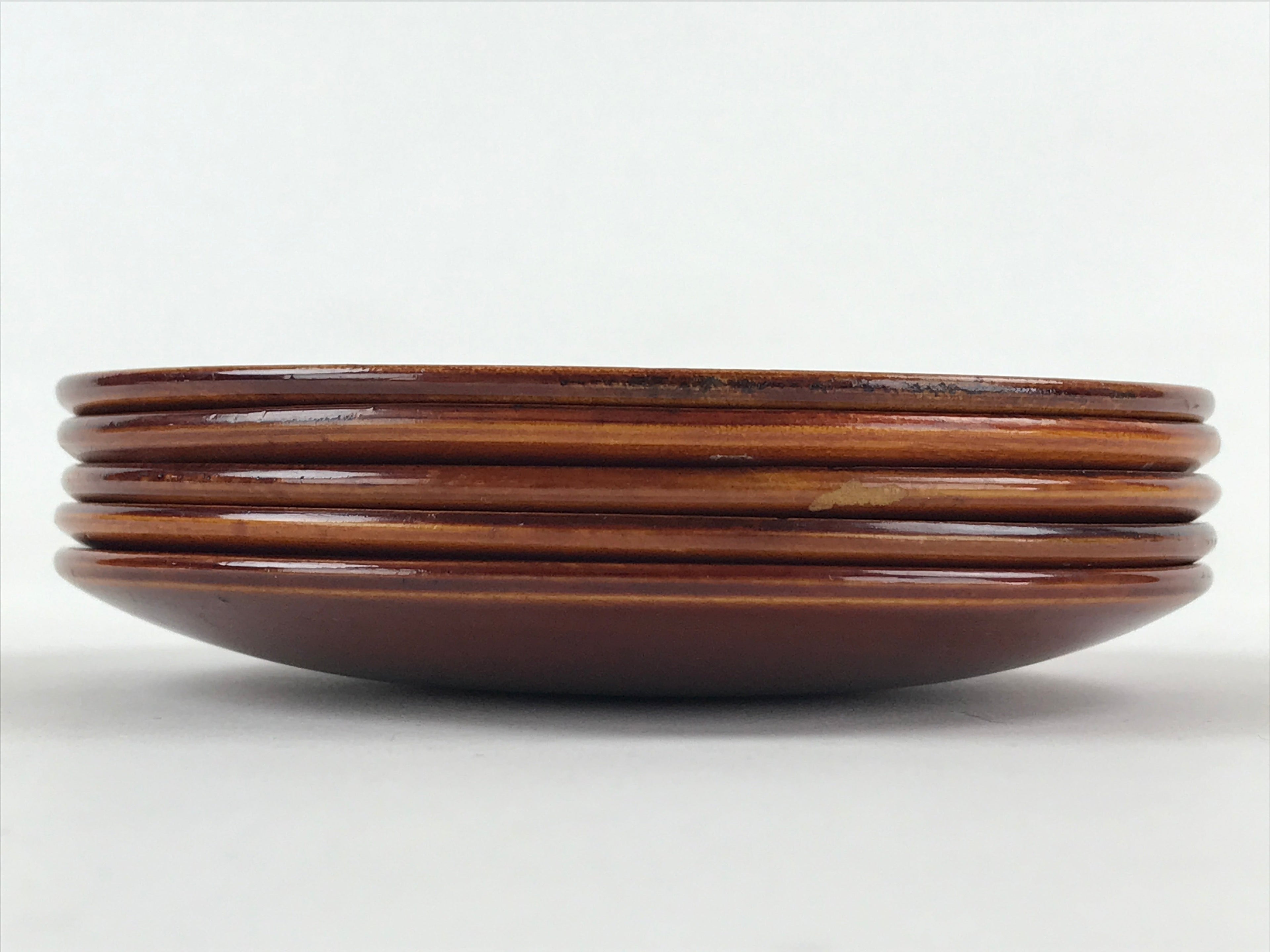 Japanese Wooden Shunkei-Nuri Lacquered Small Plate 5pc Set Coaster Brown UR944