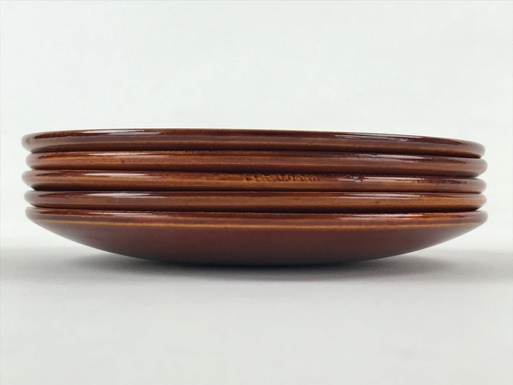 Japanese Wooden Shunkei-Nuri Lacquered Small Plate 5pc Set Coaster Brown UR944
