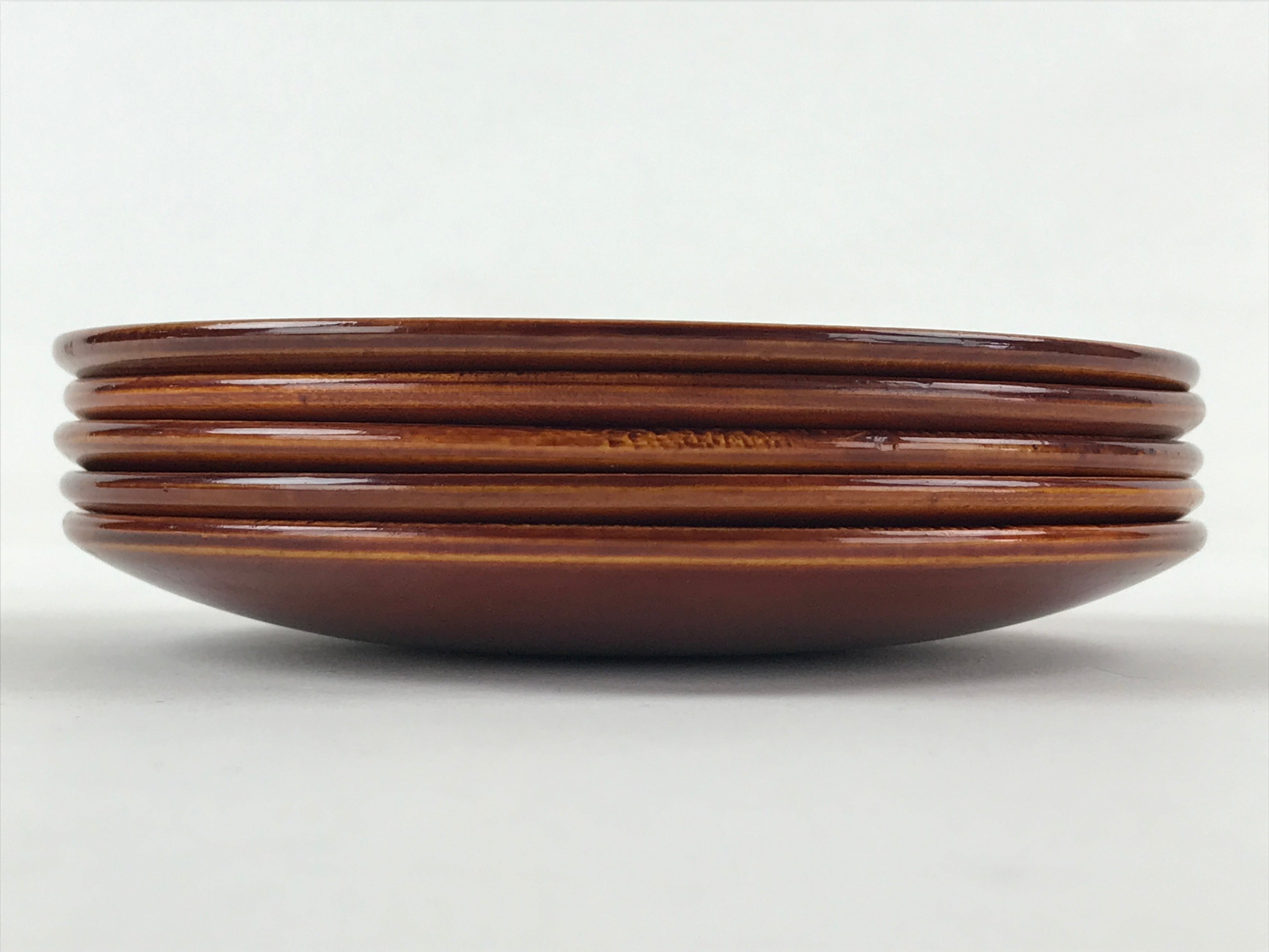 Japanese Wooden Shunkei-Nuri Lacquered Small Plate 5pc Set Coaster Brown UR944